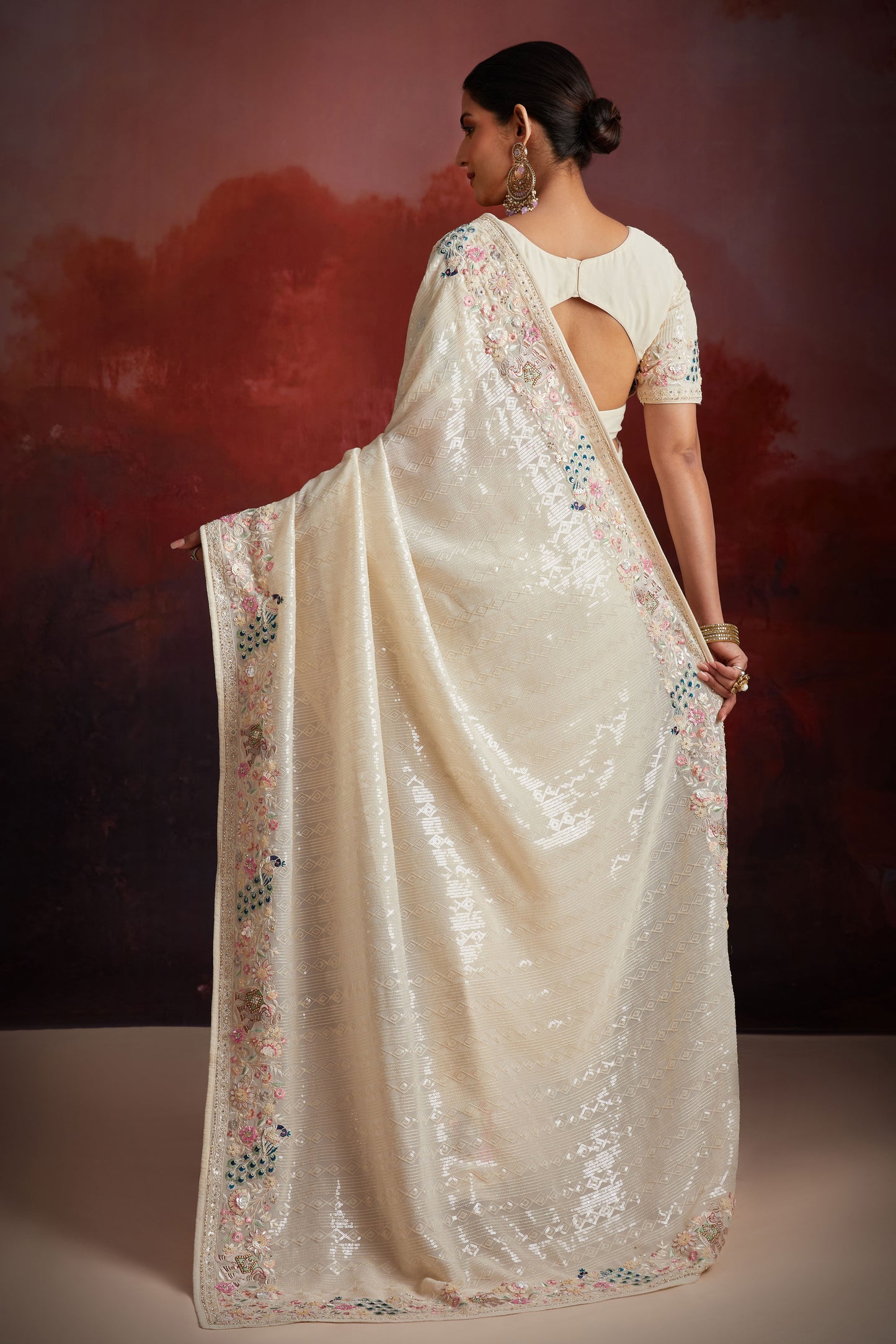 White Embroidered Georgette Saree