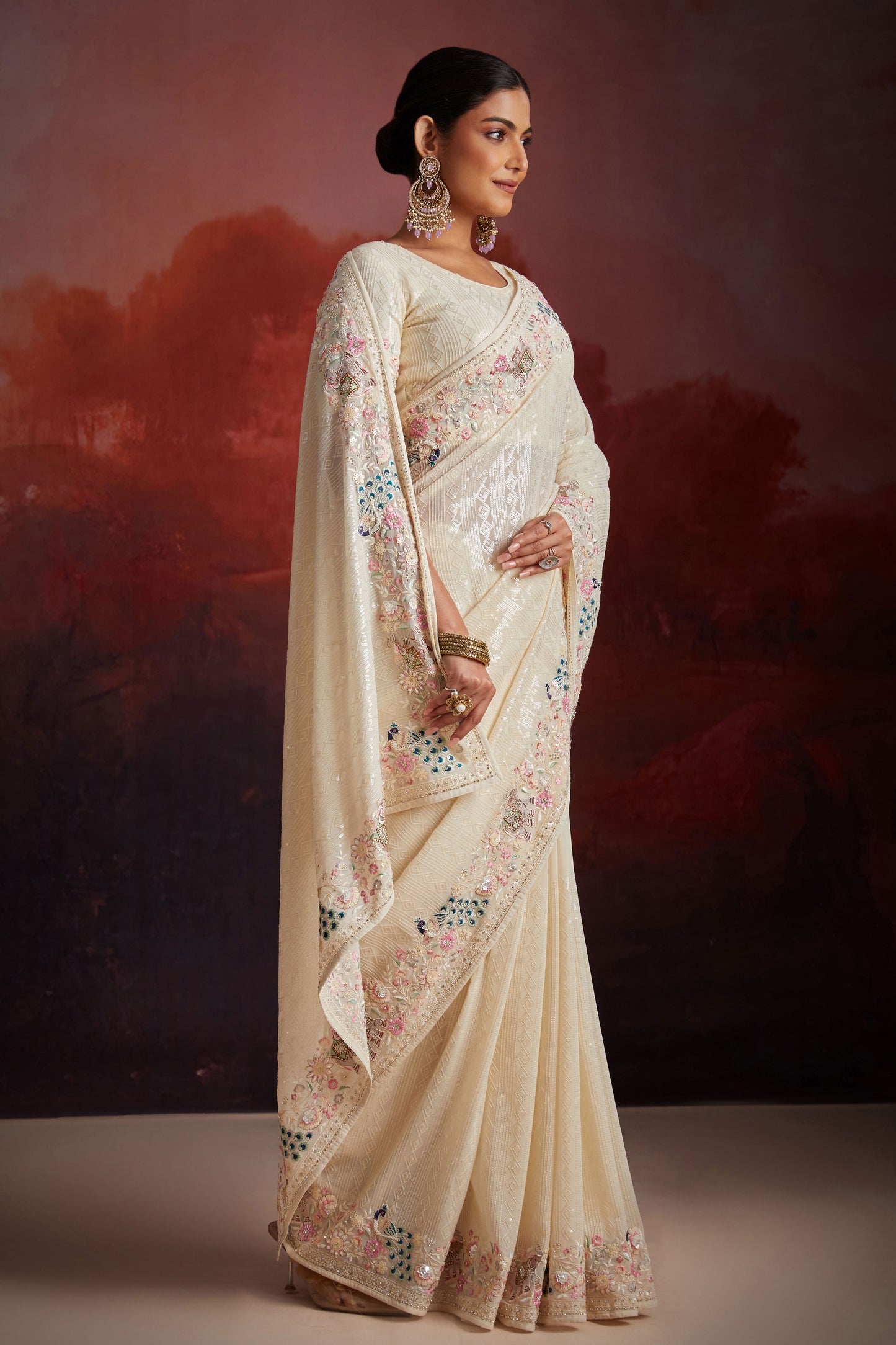 White Embroidered Georgette Saree