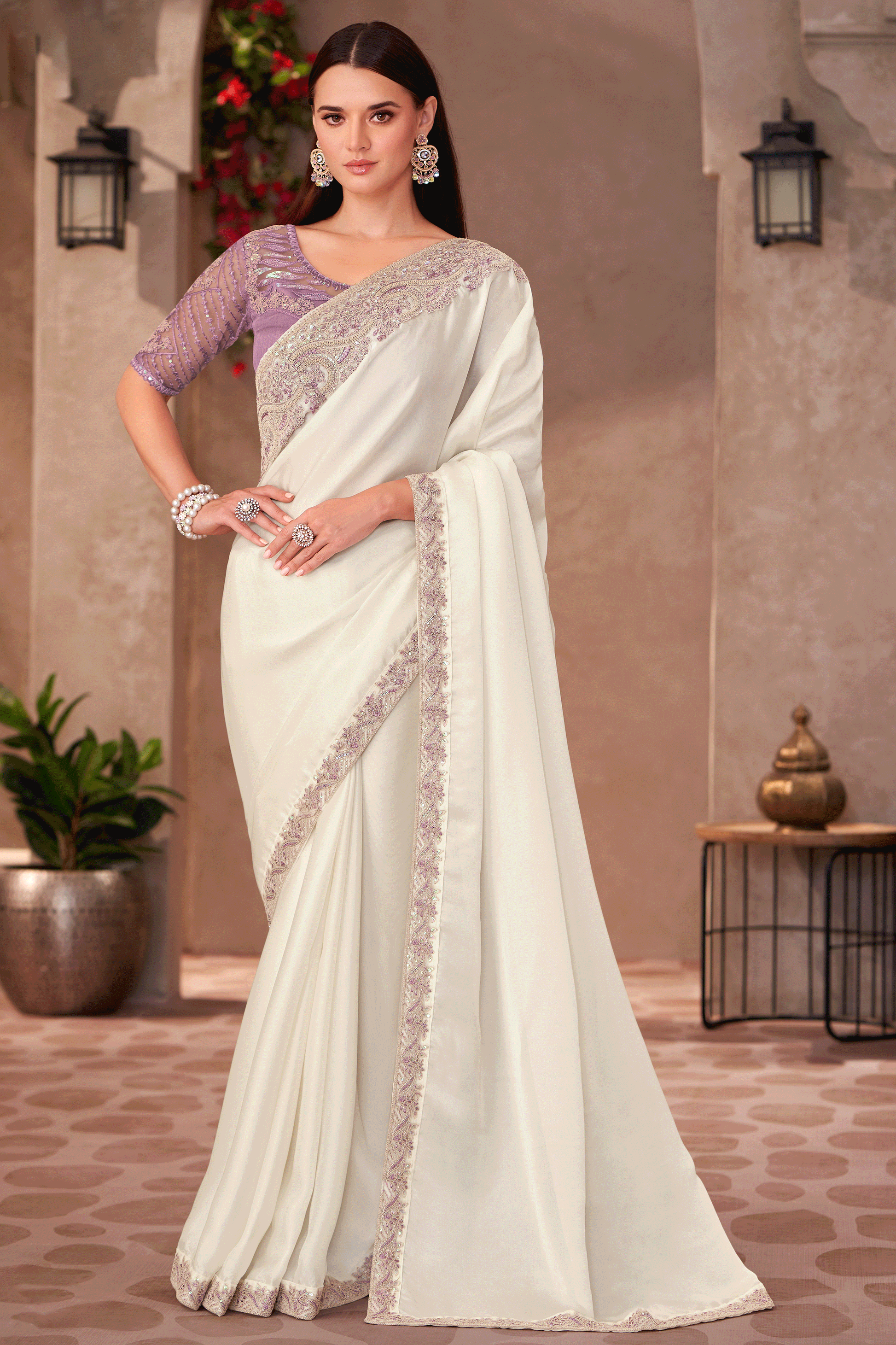 White Embroidered Georgette Saree-ZB134913_1_SareeButa.com