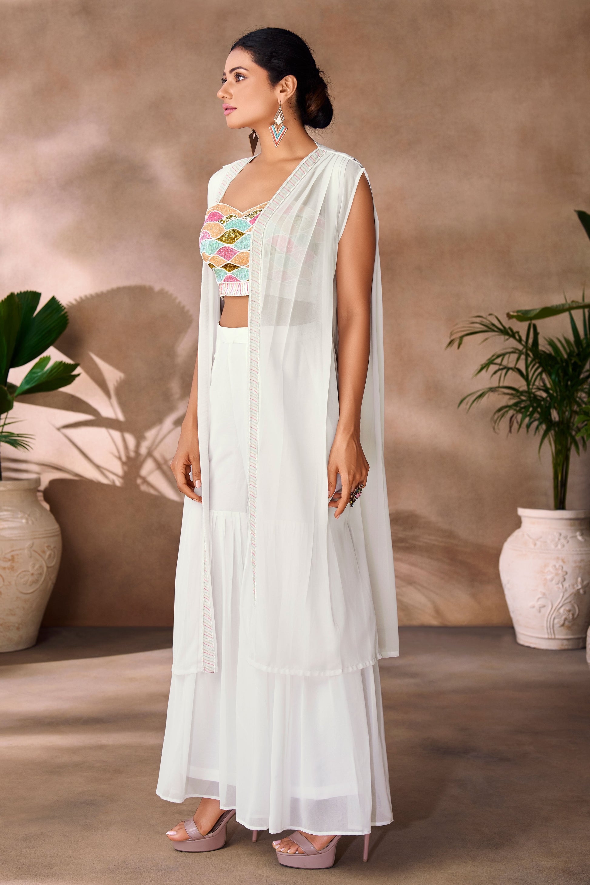 White Embroidered Organza Co-Ord Set-SS244_3_SareeButa.com