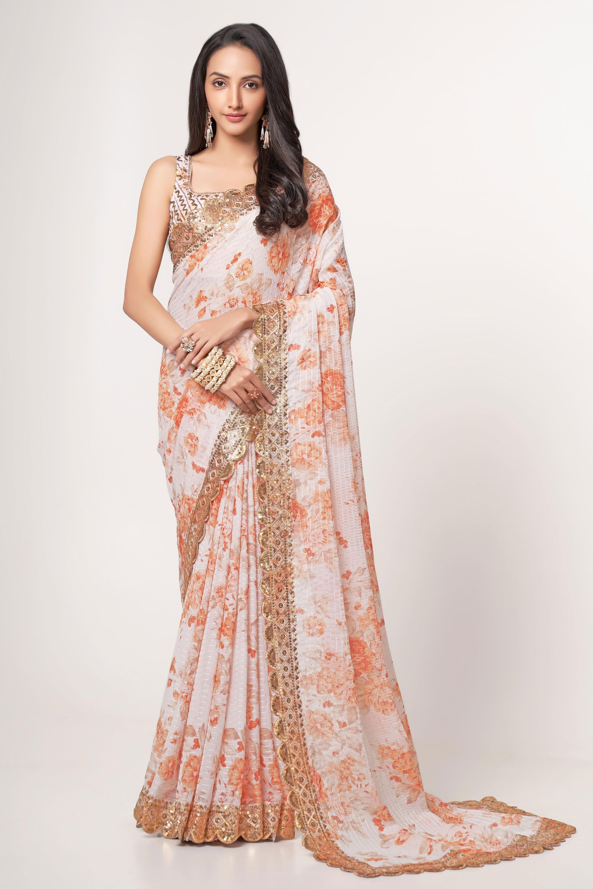 White Embroidered Organza Saree-ZB131749_1