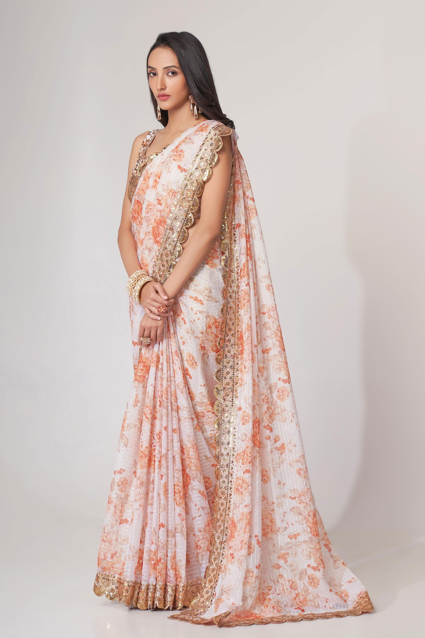 White Embroidered Organza Saree-ZB131749_2