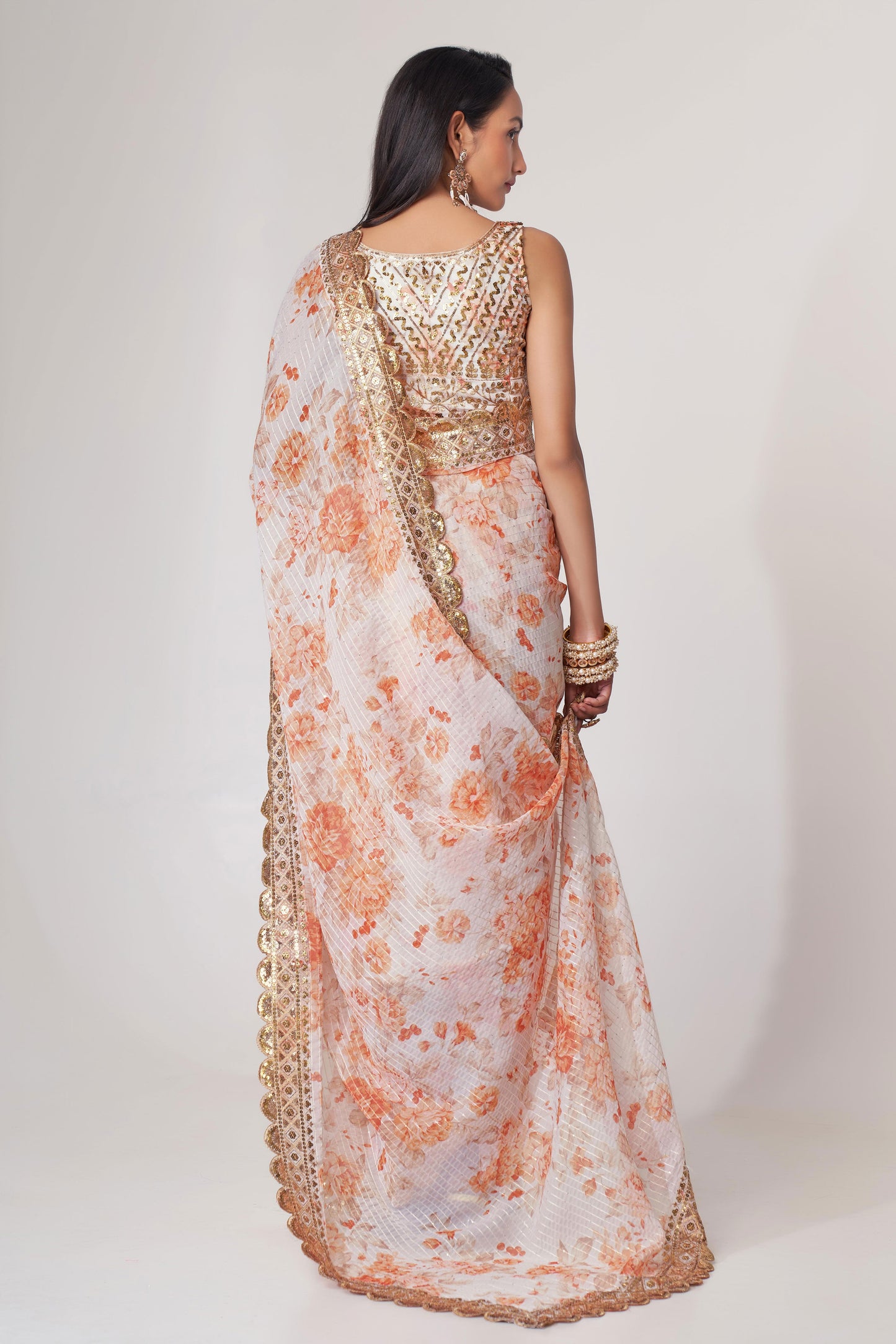 White Embroidered Organza Saree-ZB131749_3