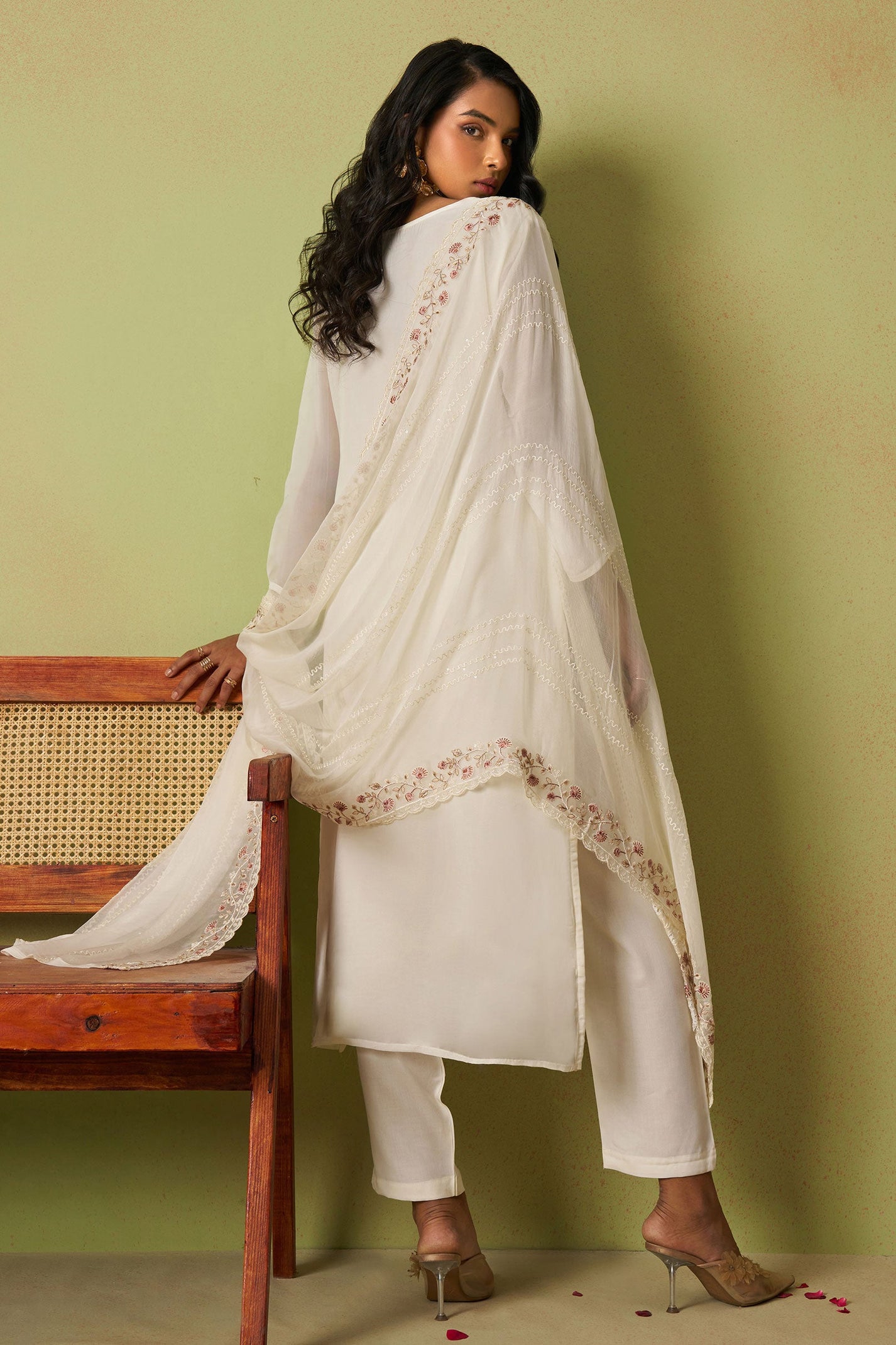 Soft Organza Silk Cream Embroidered Pant Style Suit main image 1