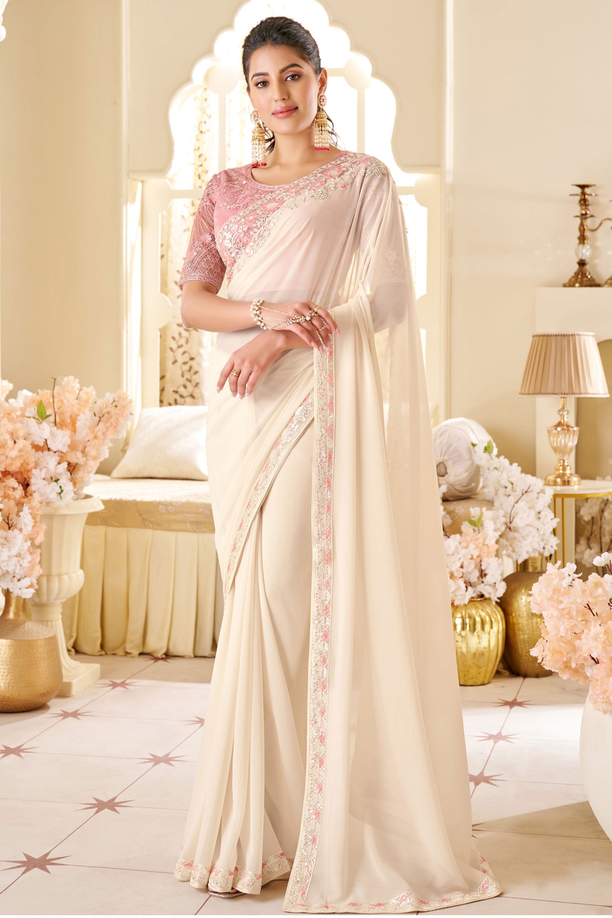 White Embroidered Shimmer Georgette Saree-ZB133550_1_SareeButa.com