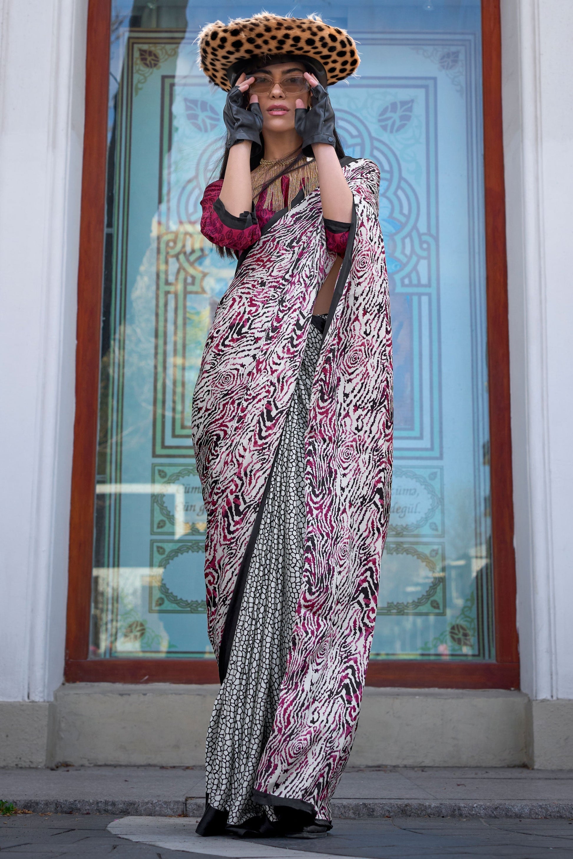 White Printed Crepe Saree-ZB132998_2