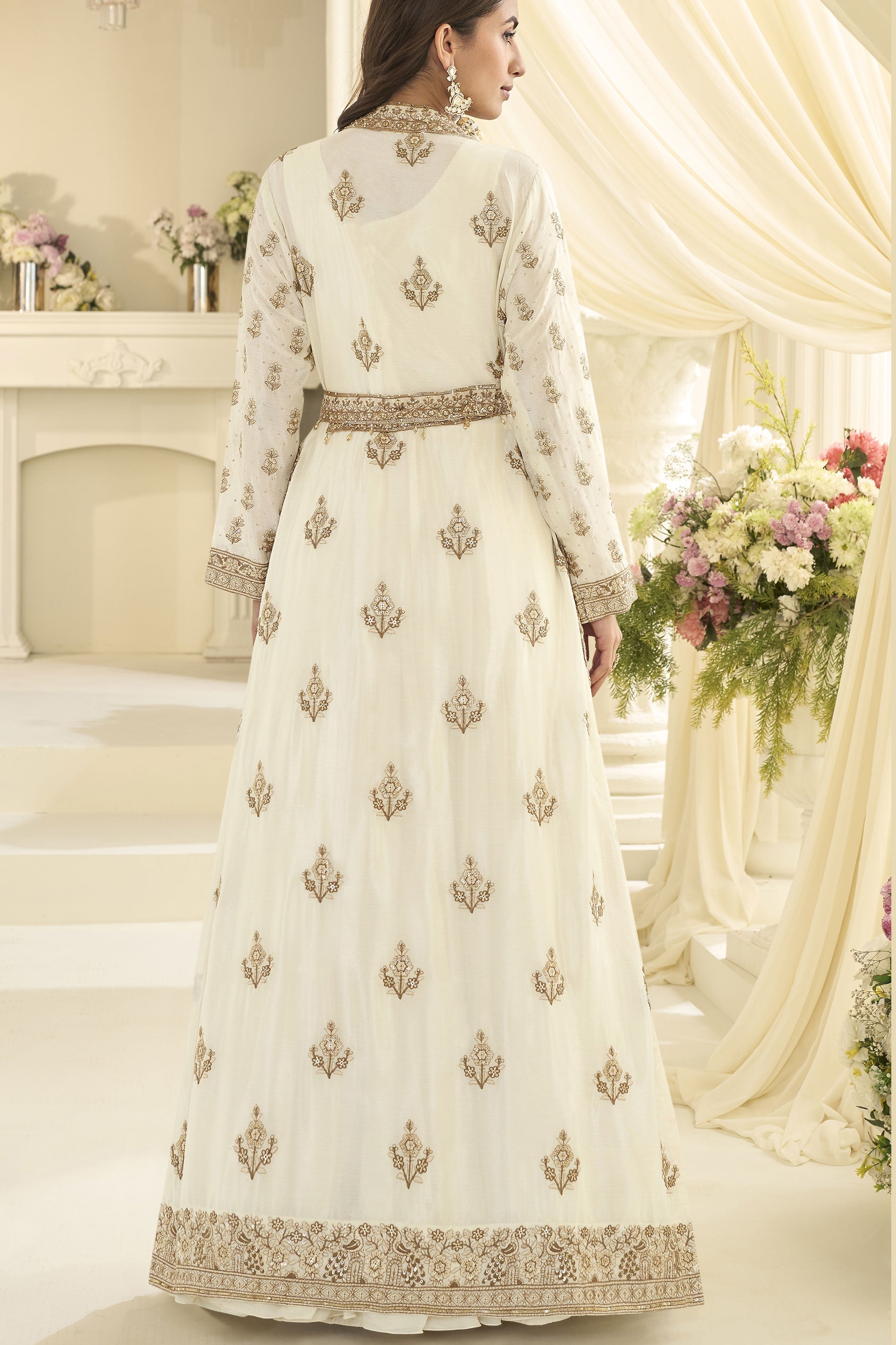 White Readymade Chinon Silk Gown with Jacket-SS1019_4_SareeButa.com