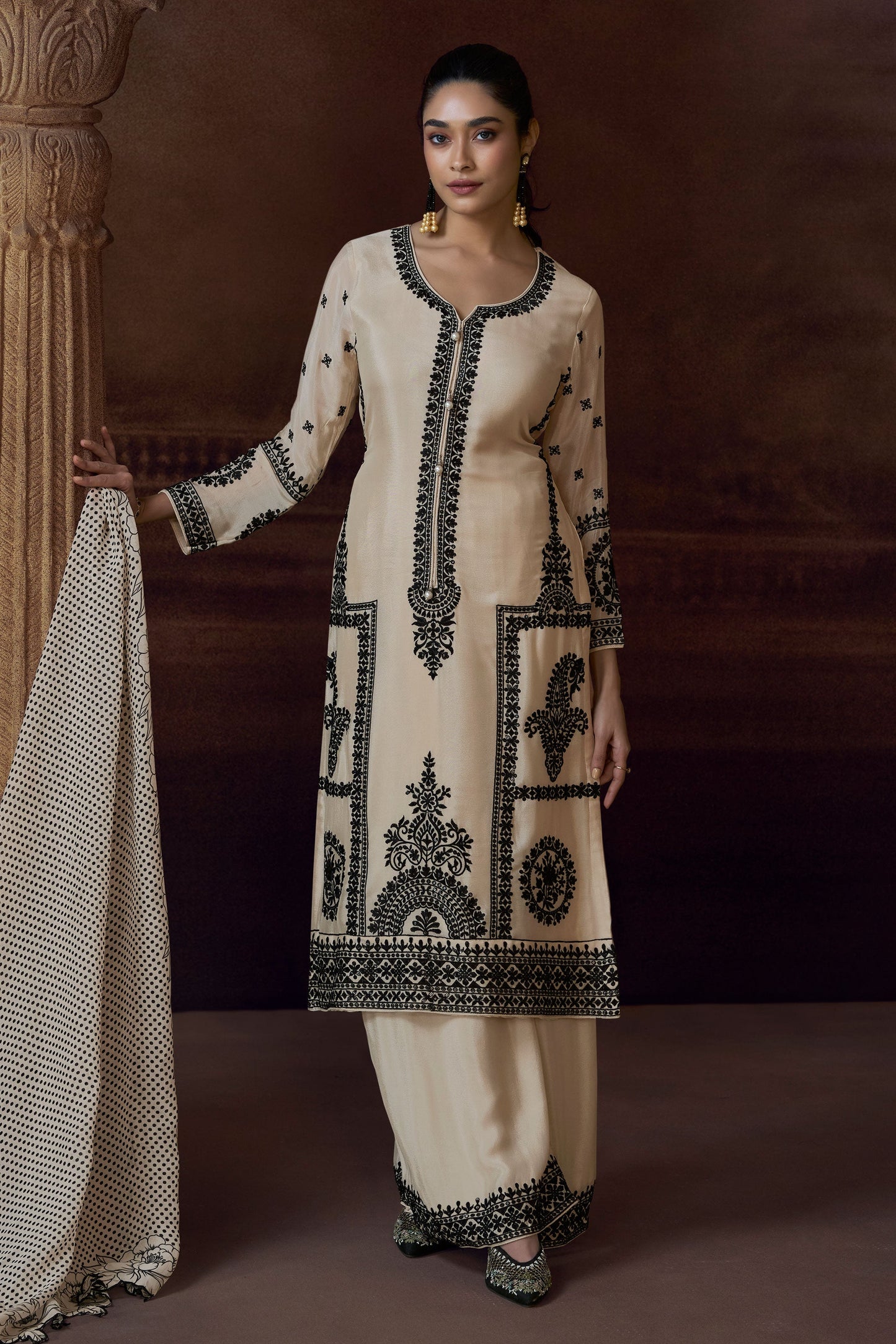 White Readymade Heavywork Chinon Suit-SS187_1_SareeButa.com