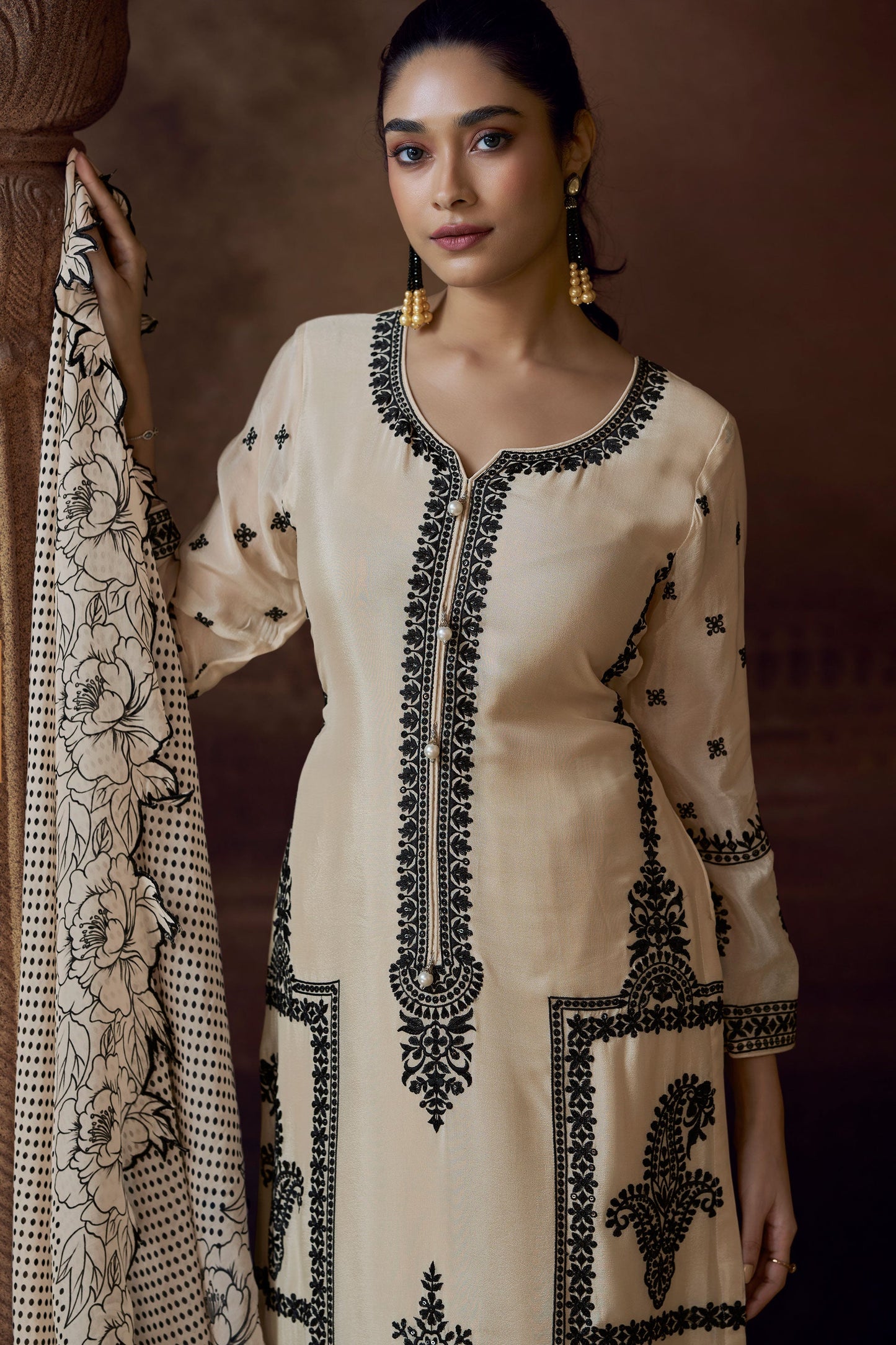 White Readymade Heavywork Chinon Suit-SS187_2_SareeButa.com