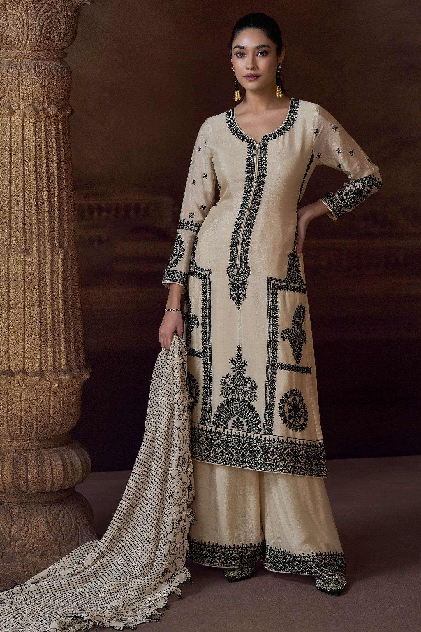 White Readymade Heavywork Chinon Suit-SS187_3_SareeButa.com
