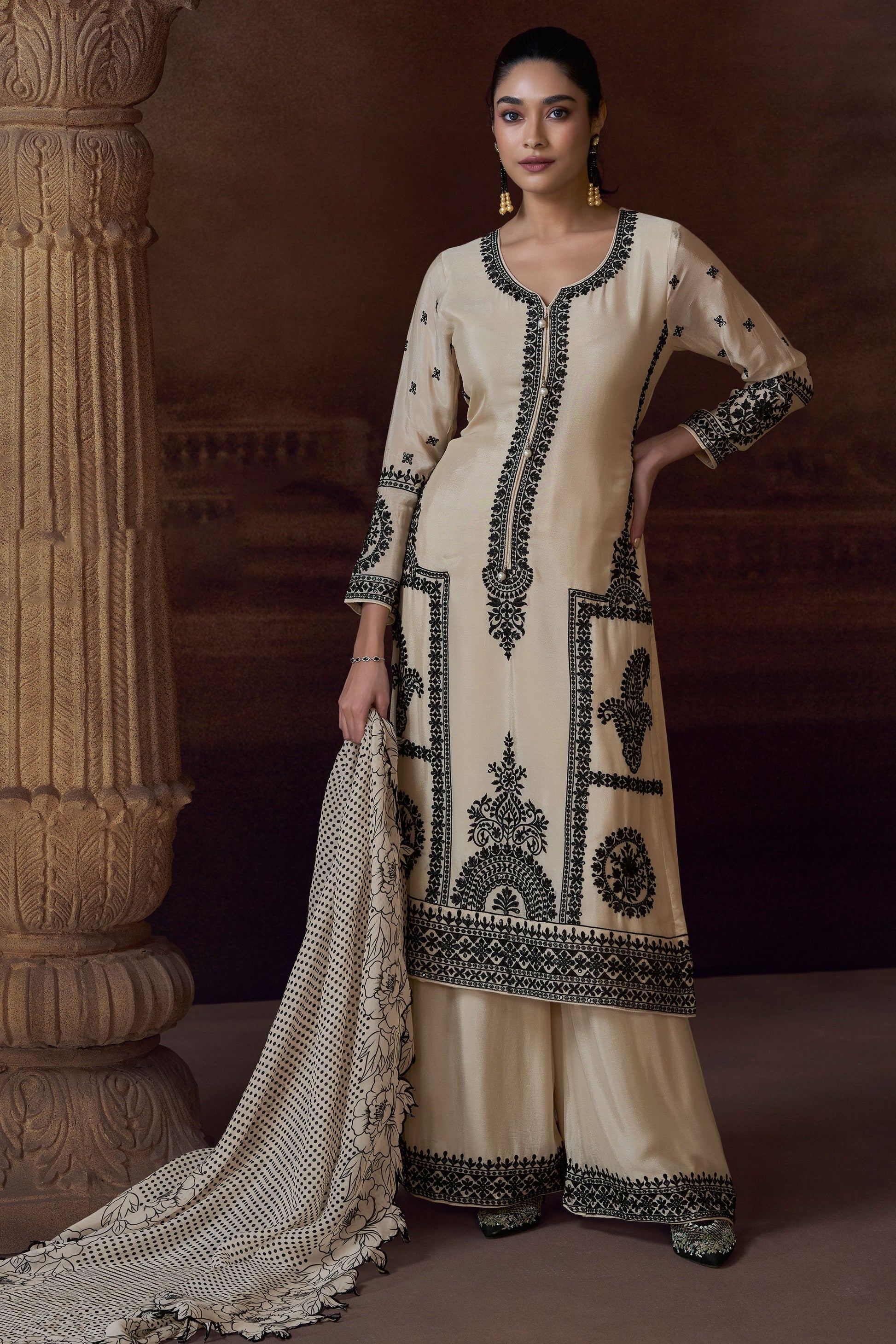 White Readymade Heavywork Chinon Suit-SS187_3_SareeButa.com
