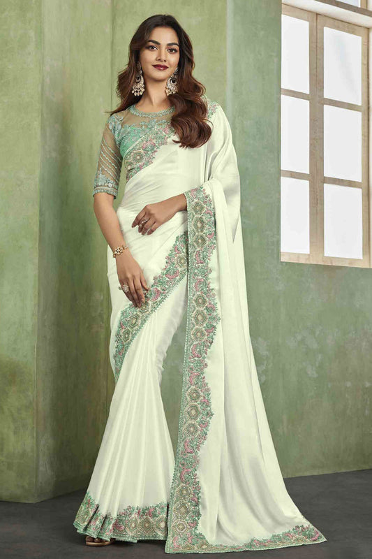 White Satin Silk Saree-ZB131028_1