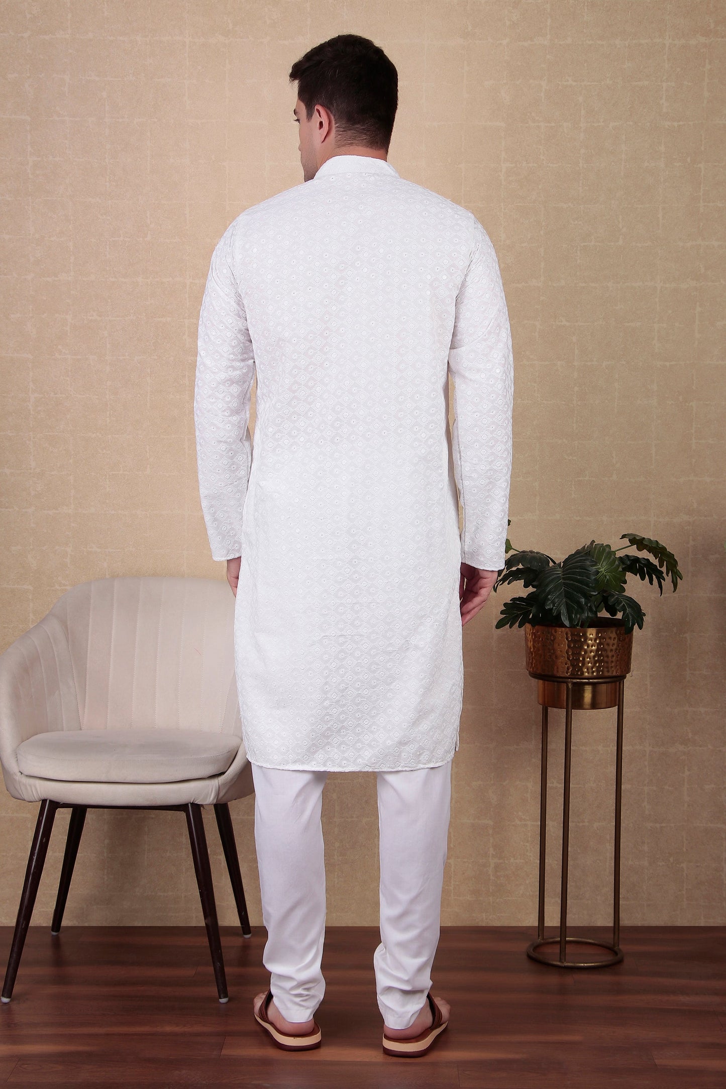 White Embroidered Cotton Kurta Pajama-MW44_3_SareeButa.com