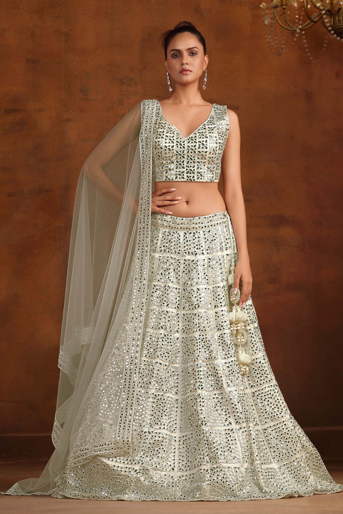 White Embroidered Semi-Stitched Net Lehenga-SAR10340_1_SareeButa.com