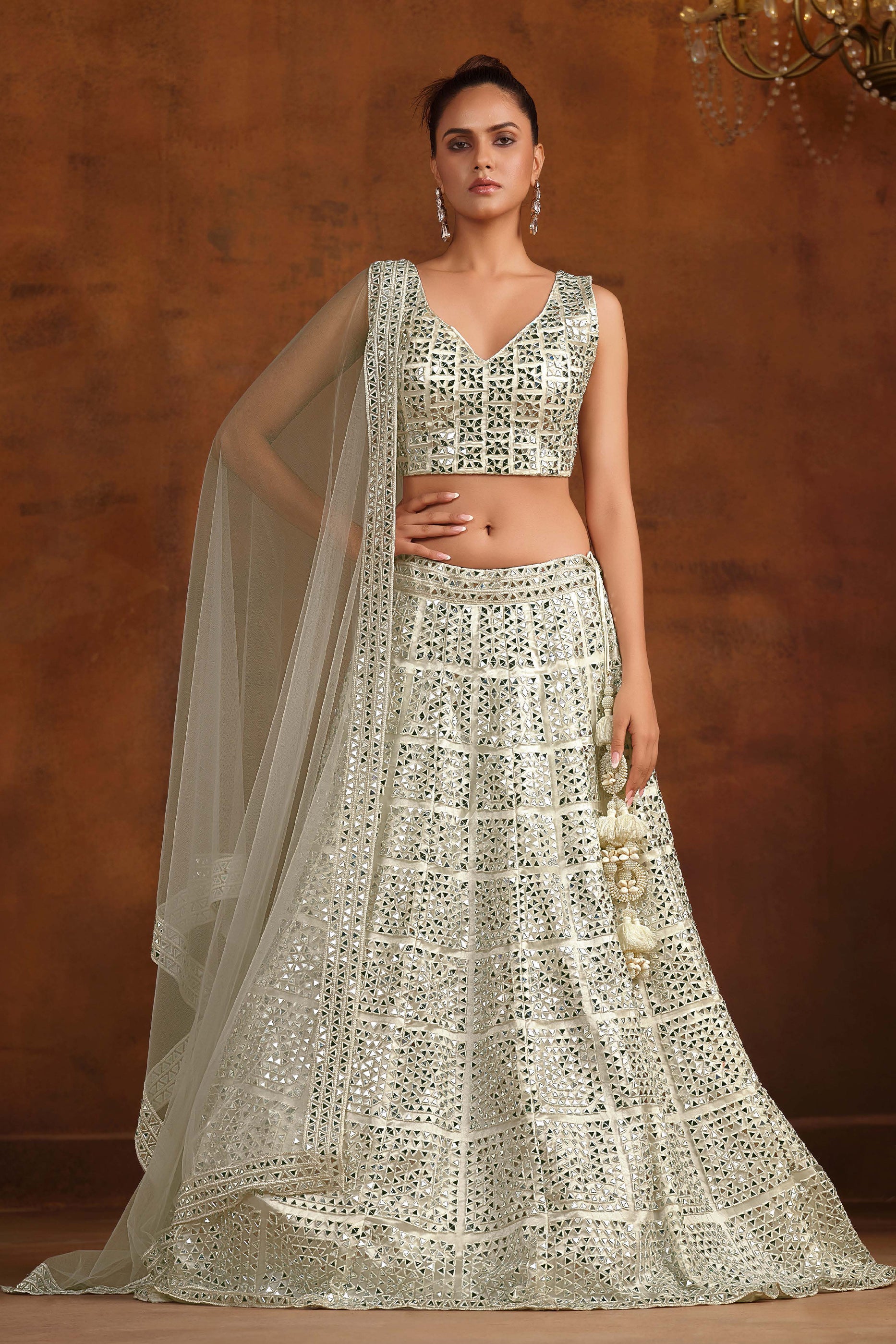 White Embroidered Semi-Stitched Net Lehenga-SAR10340_1_SareeButa.com