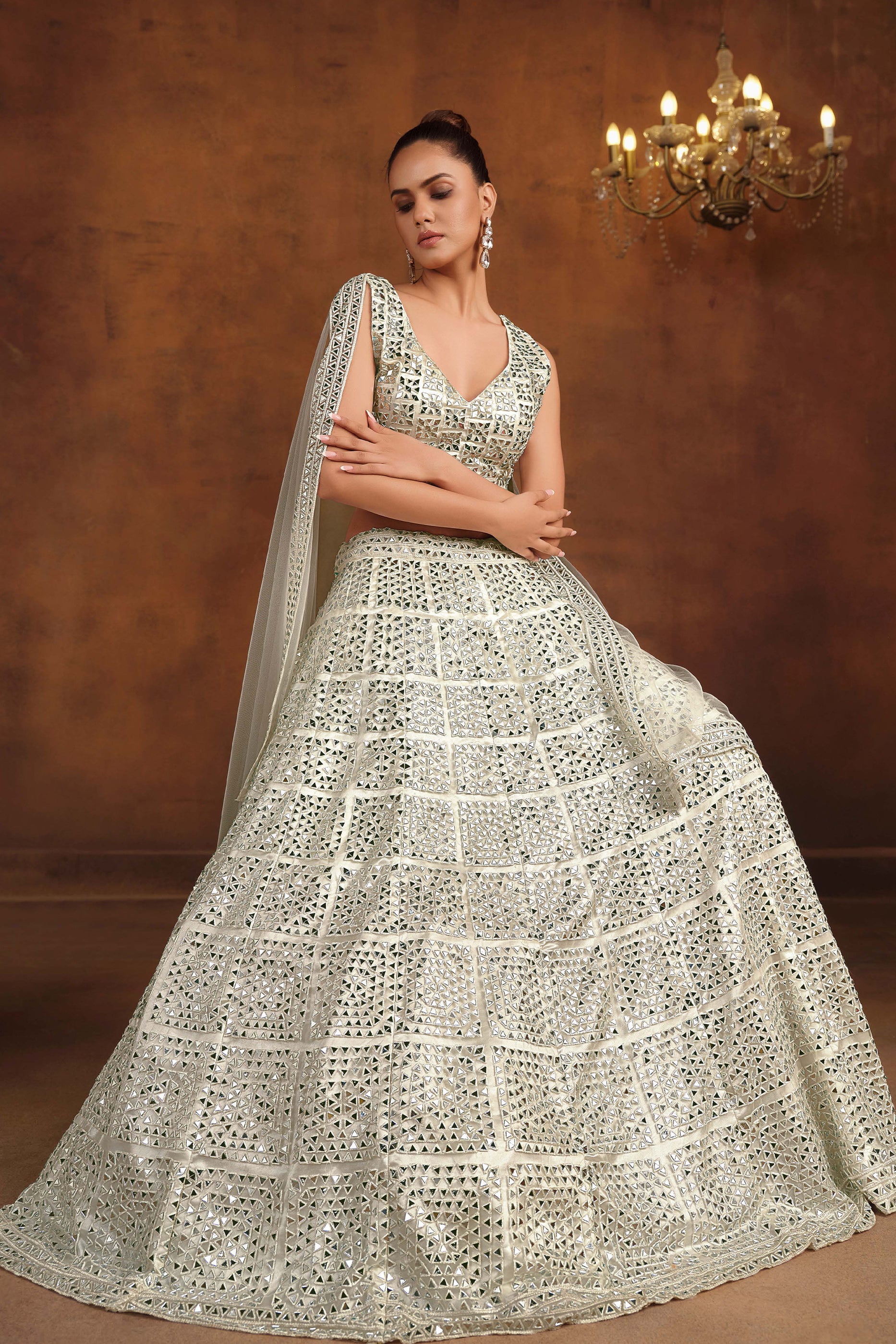 White Embroidered Semi-Stitched Net Lehenga-SAR10340_3_SareeButa.com