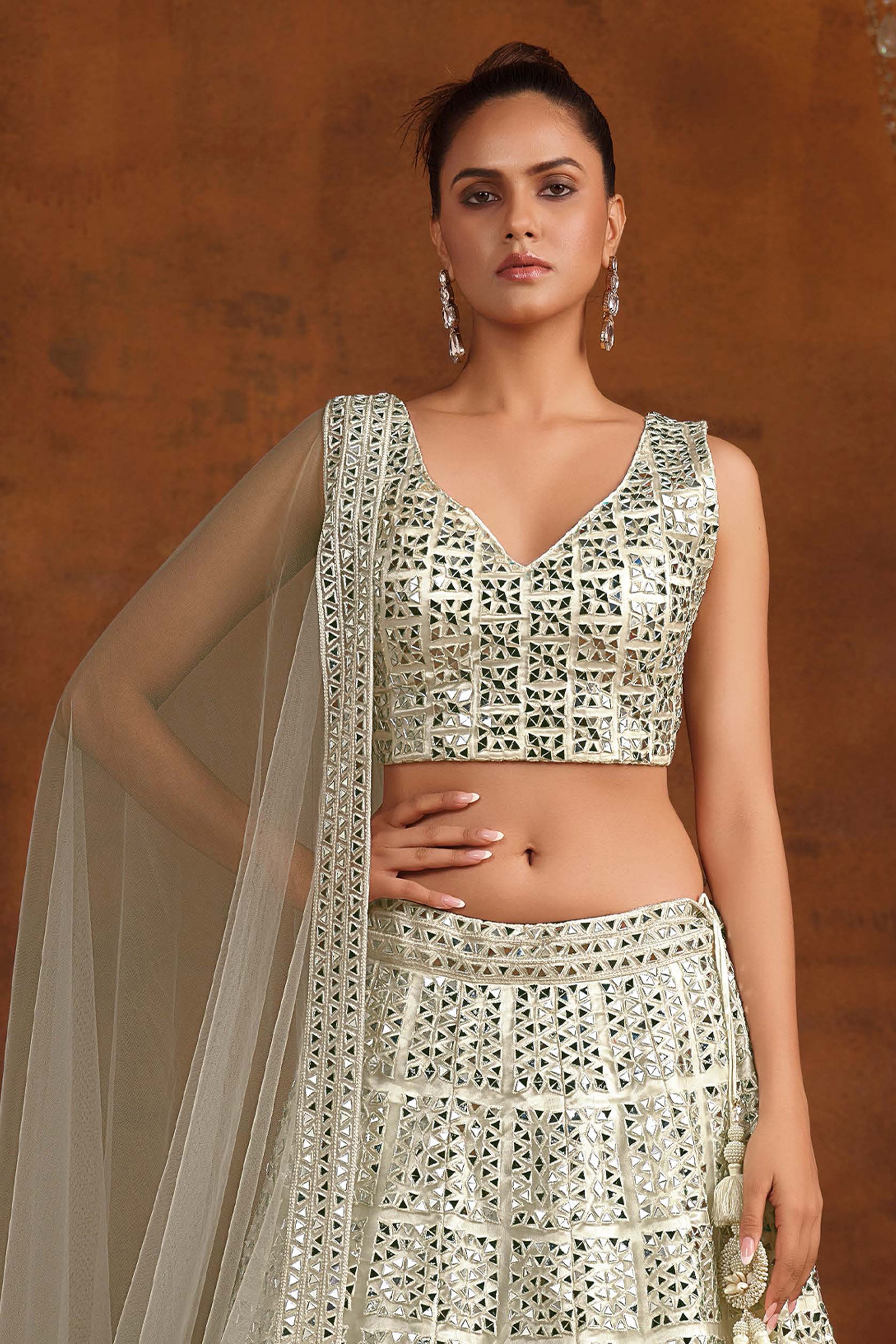 White Embroidered Semi-Stitched Net Lehenga-SAR10340_5_SareeButa.com