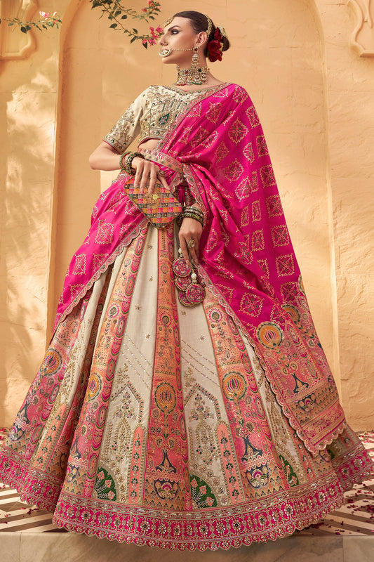 White & Pink Semi-Stitched Heavy Work Banarasi Lehenga-SAR10333_1_SareeButa.com