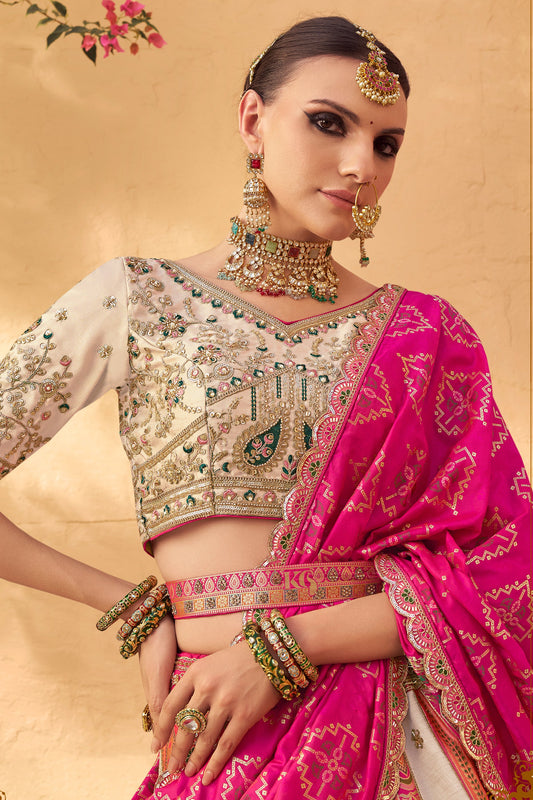 White & Pink Semi-Stitched Heavy Work Banarasi Lehenga-SAR10333_2_SareeButa.com