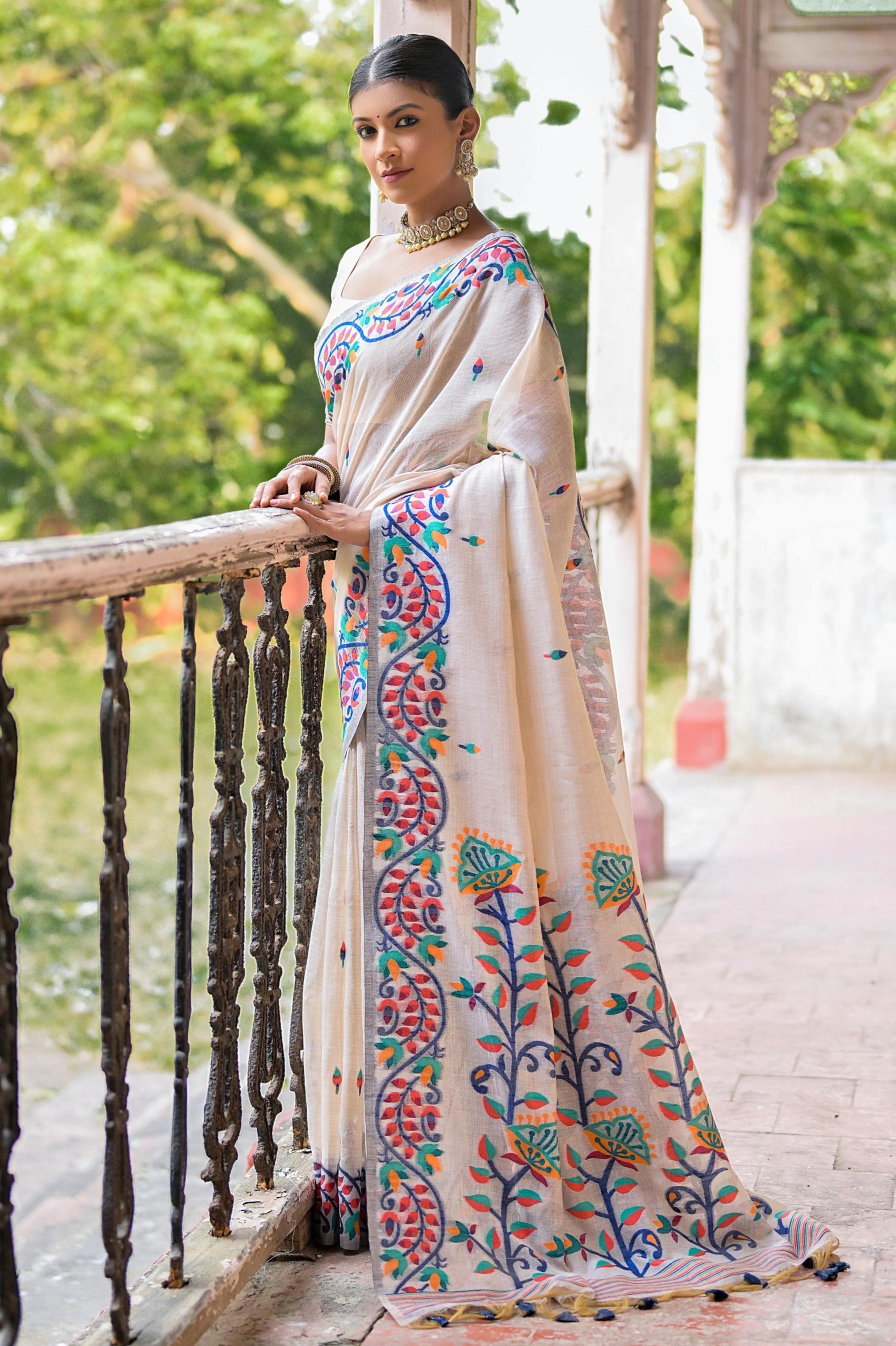 white-printed-muga-cotton-saree-zb130446_1_SareeButa.com