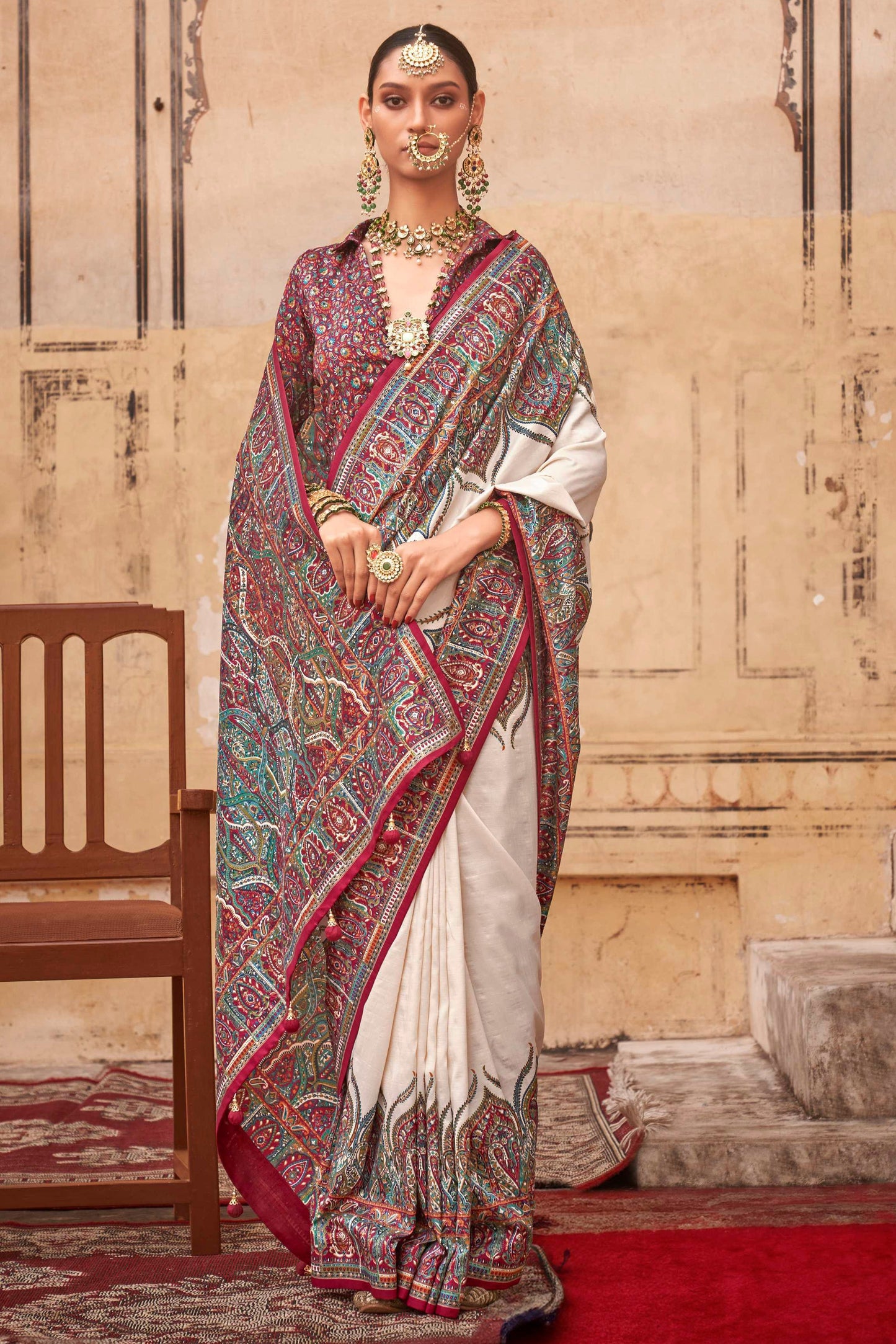 White Printed Viscose Silk Saree-ZB134529_1_SareeButa.com
