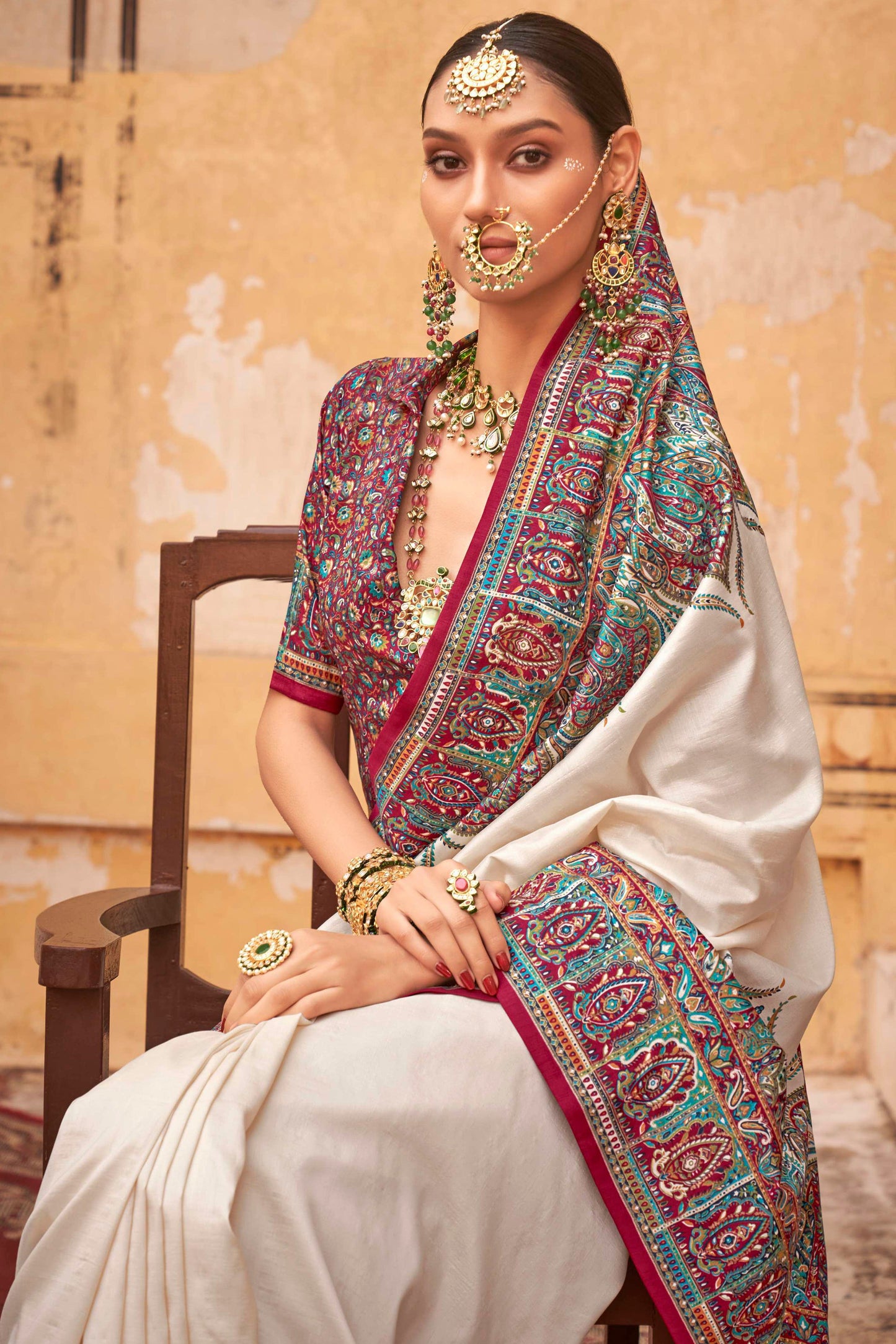 White Printed Viscose Silk Saree-ZB134529_2_SareeButa.com