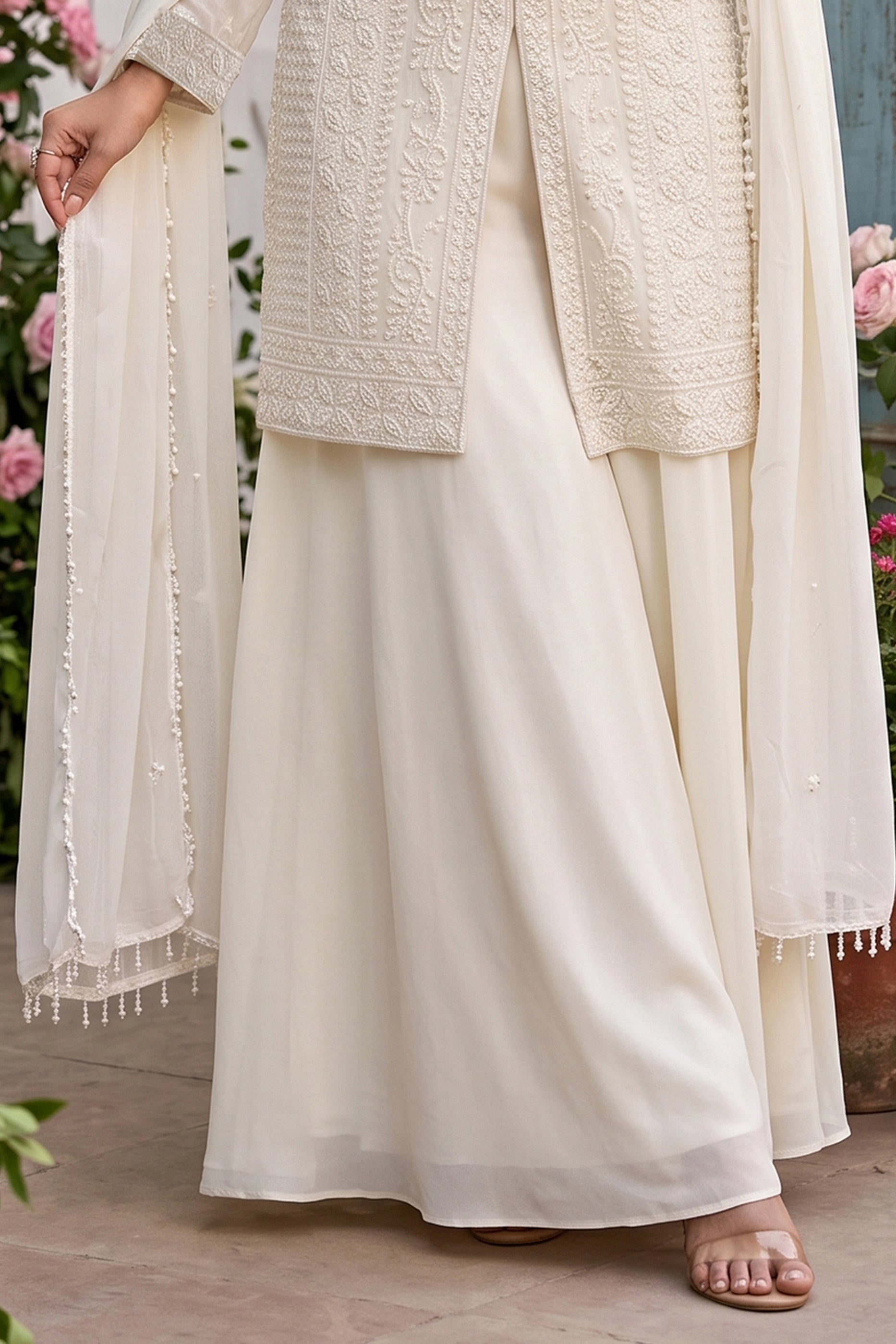 White Readymade Bead Work Chinon Palazzo Suit-SAR12982_7_SareeButa.com