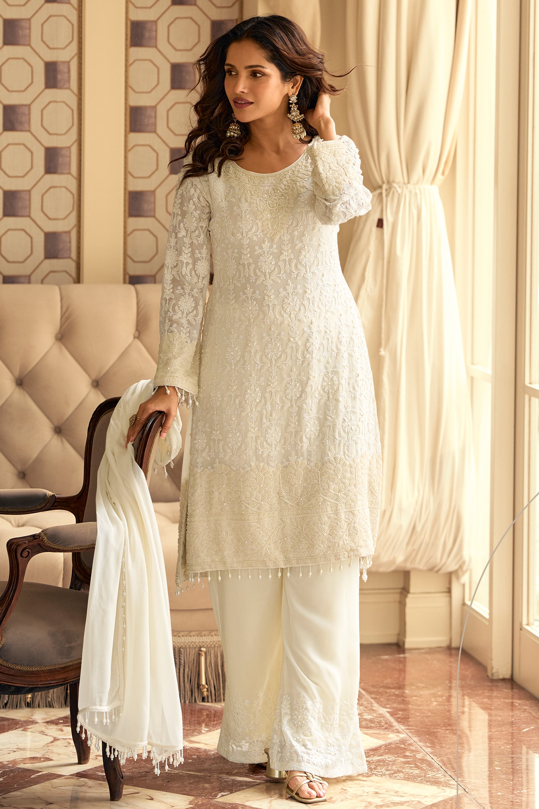 White Readymade Bead Work Georgette Suit-SAR11064_4_SareeButa.com