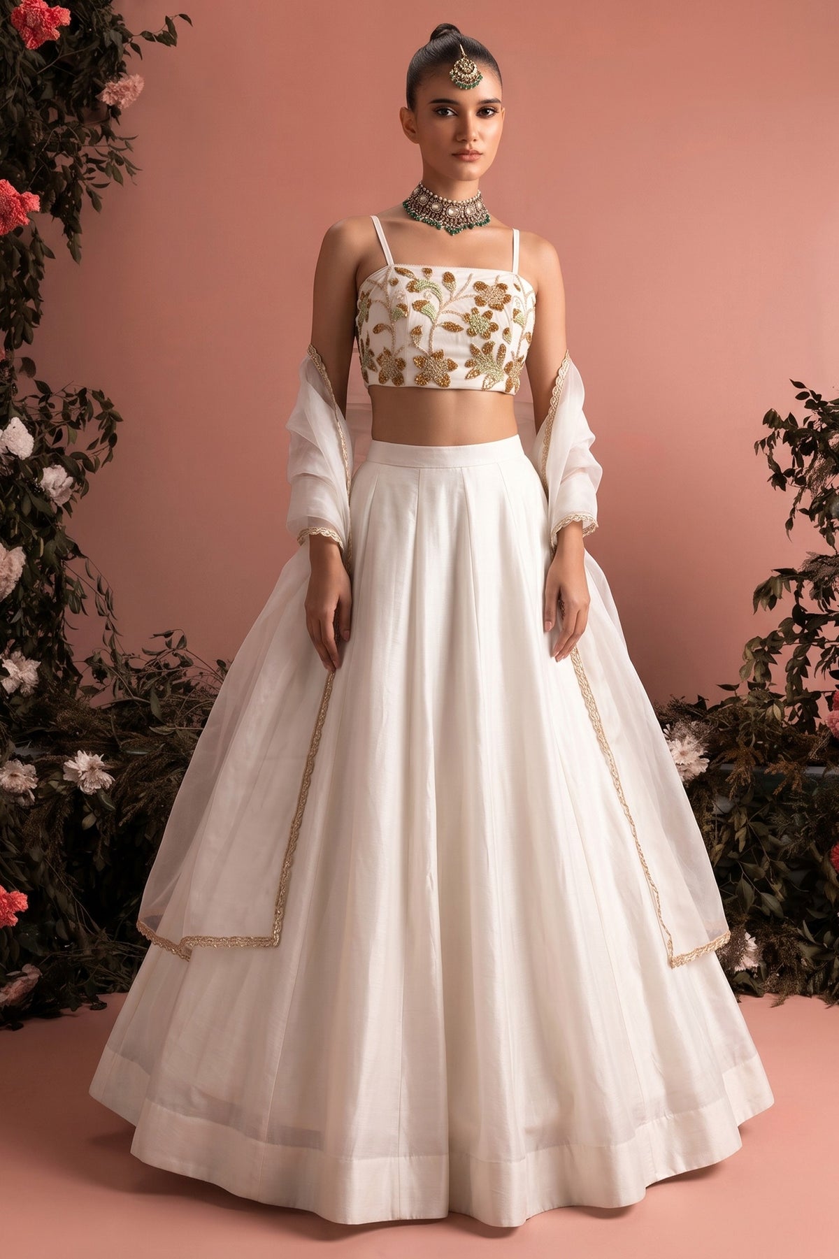White Readymade Bead Work Silk Lehenga-SAR13221_1_SareeButa.com