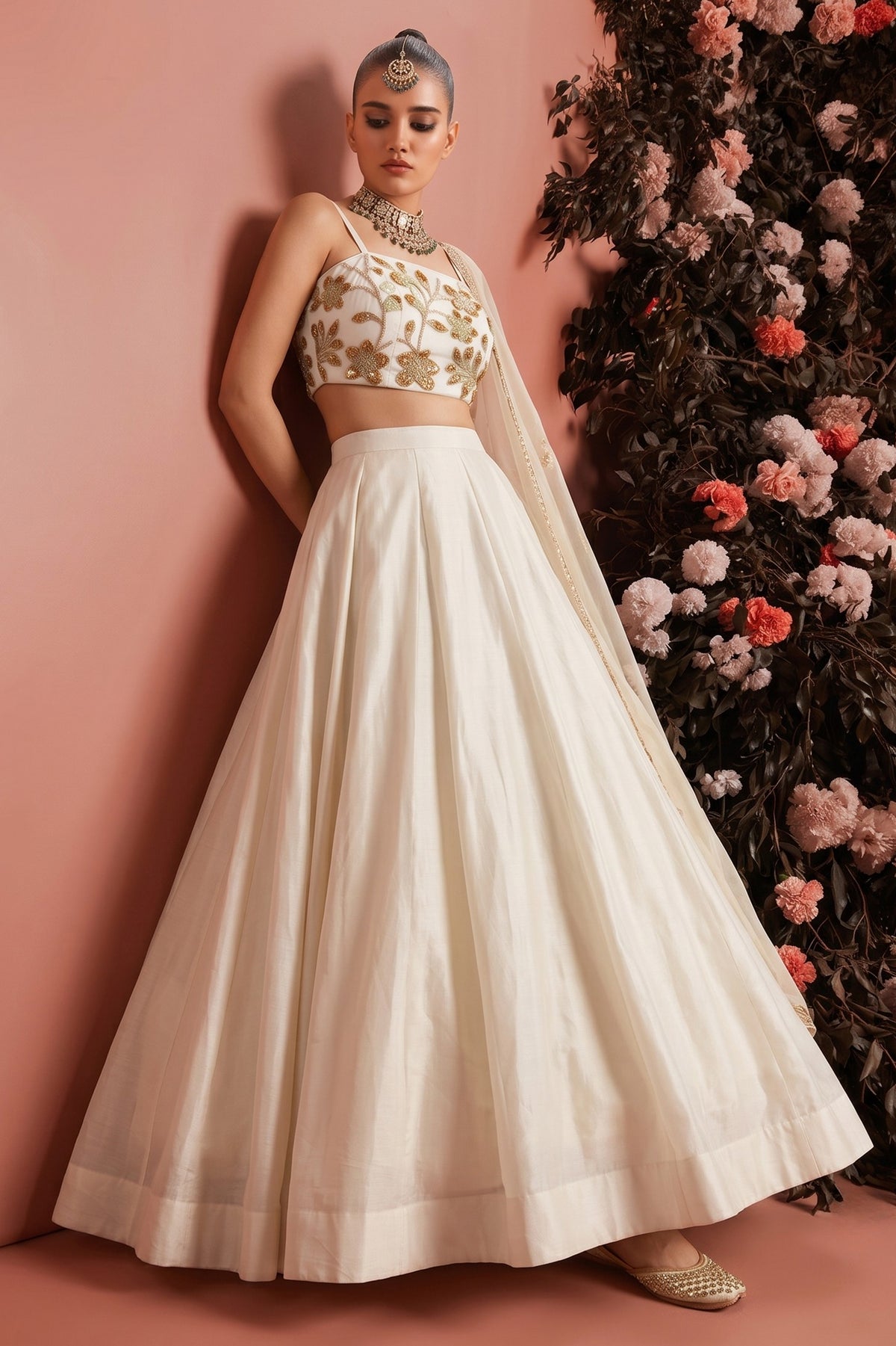 White Readymade Bead Work Silk Lehenga-SAR13221_4_SareeButa.com