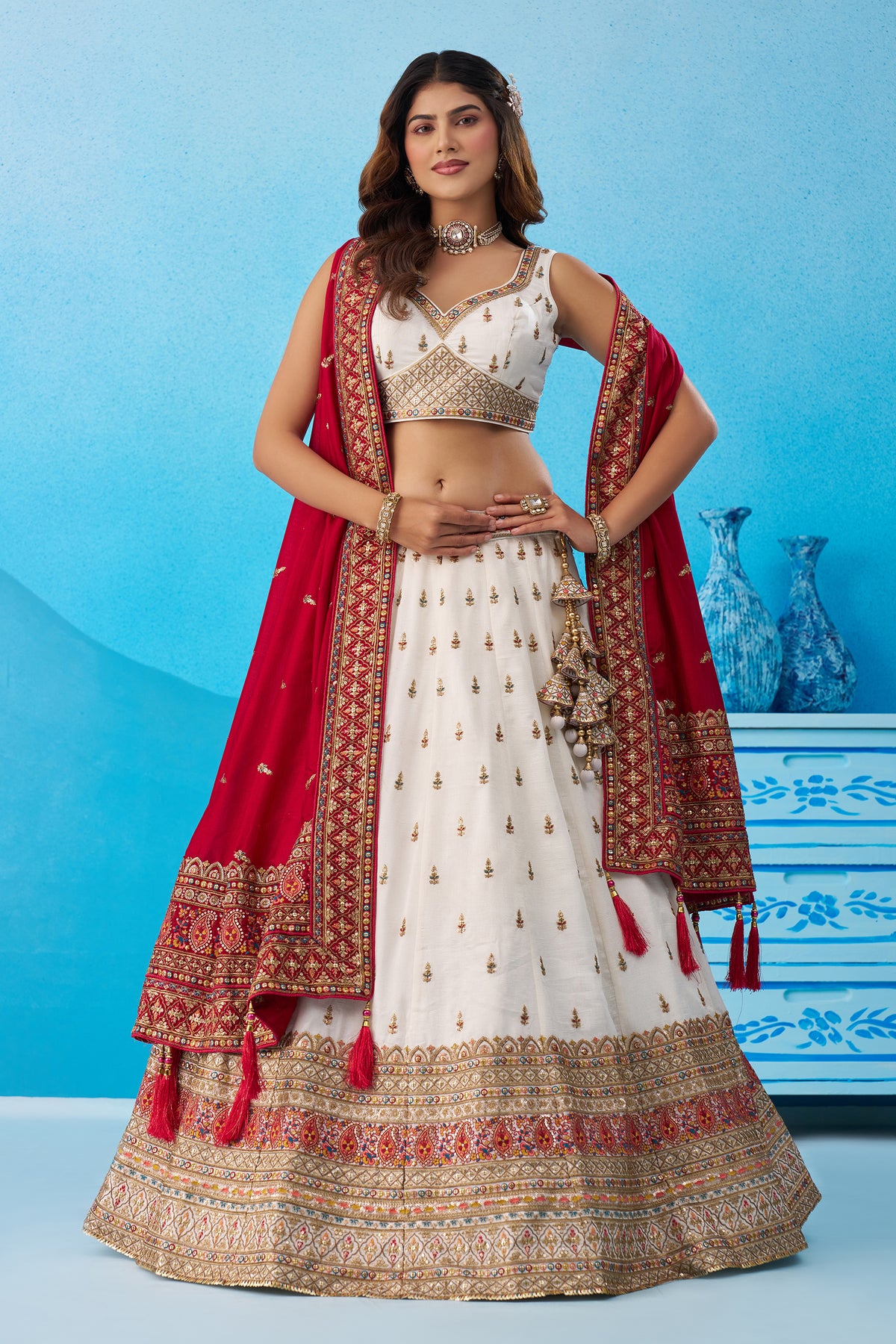White Readymade Embroidered Chinon Silk Lehenga-SAR12873_1_SareeButa.com
