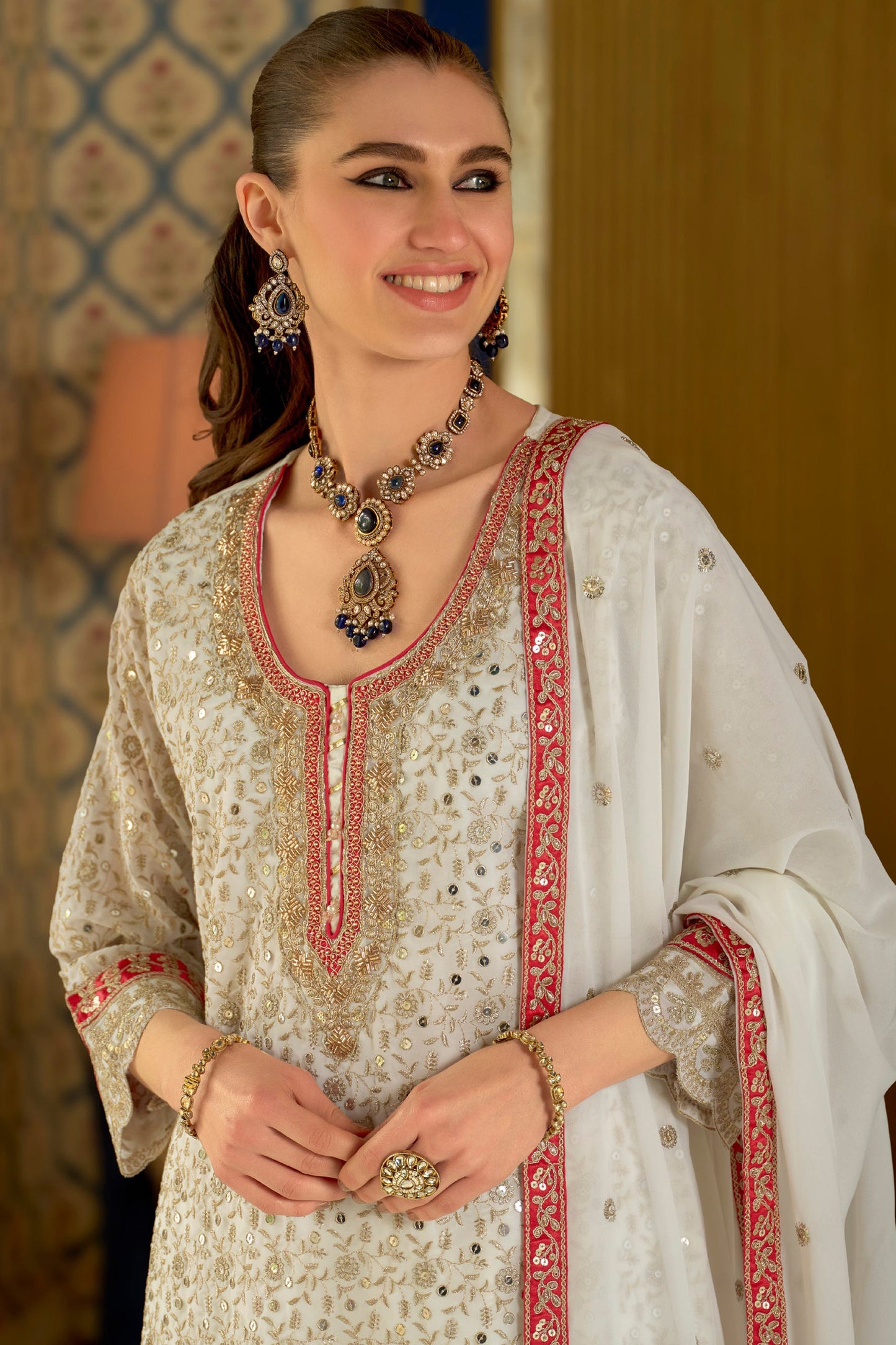 White Readymade Embroidered Geogette Sharara Suit-SAR12058_3_SareeButa.com