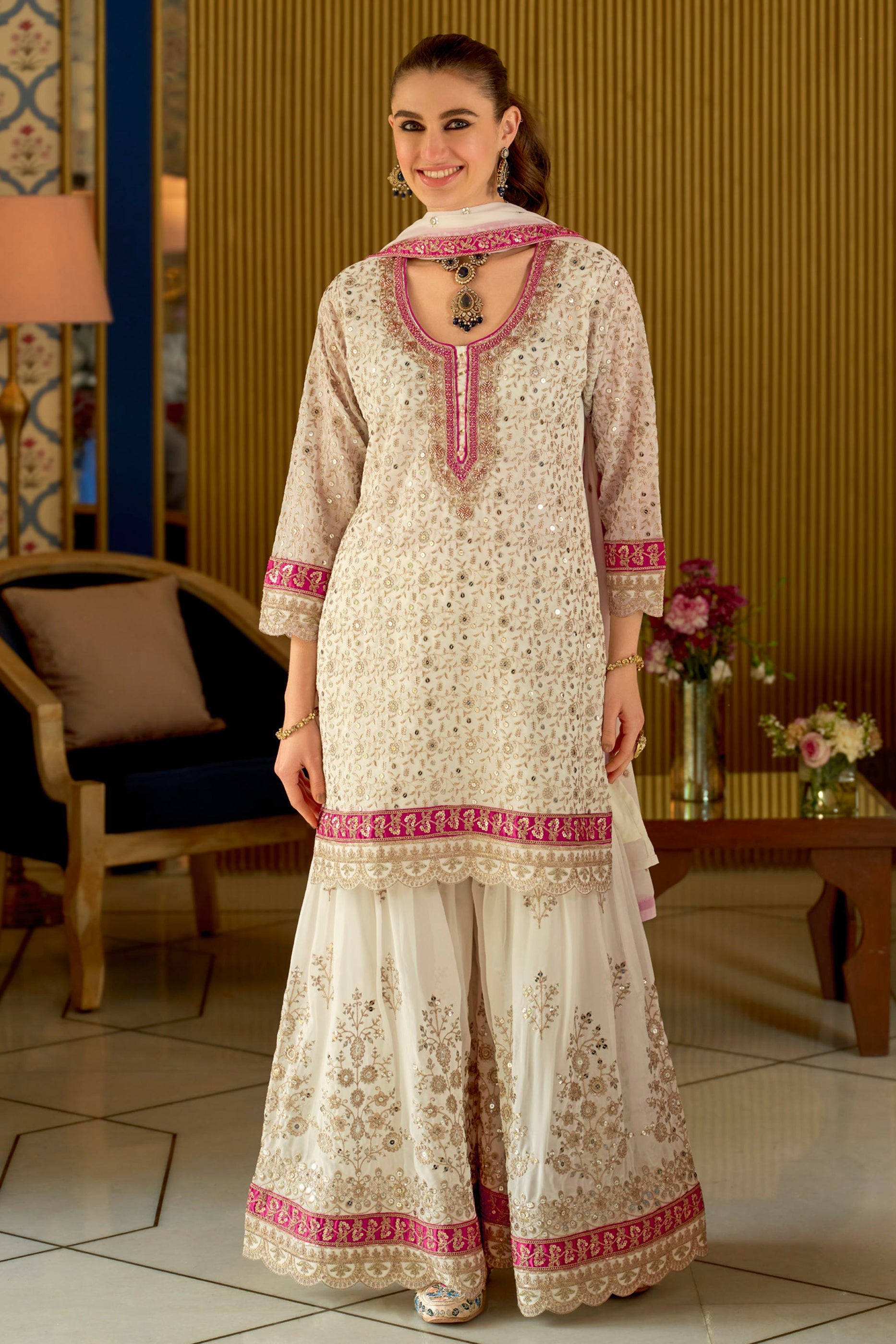 White Readymade Embroidered Geogette Sharara Suit-SAR12058_4_SareeButa.com