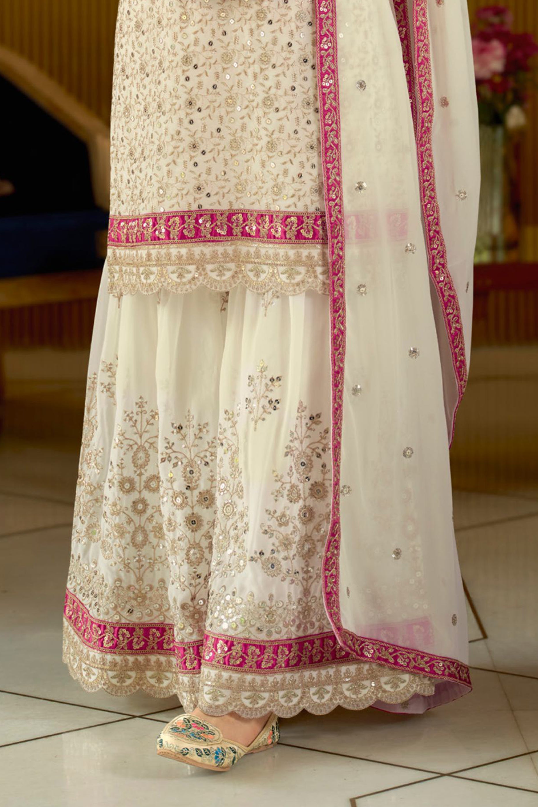 White Readymade Embroidered Geogette Sharara Suit-SAR12058_5_SareeButa.com