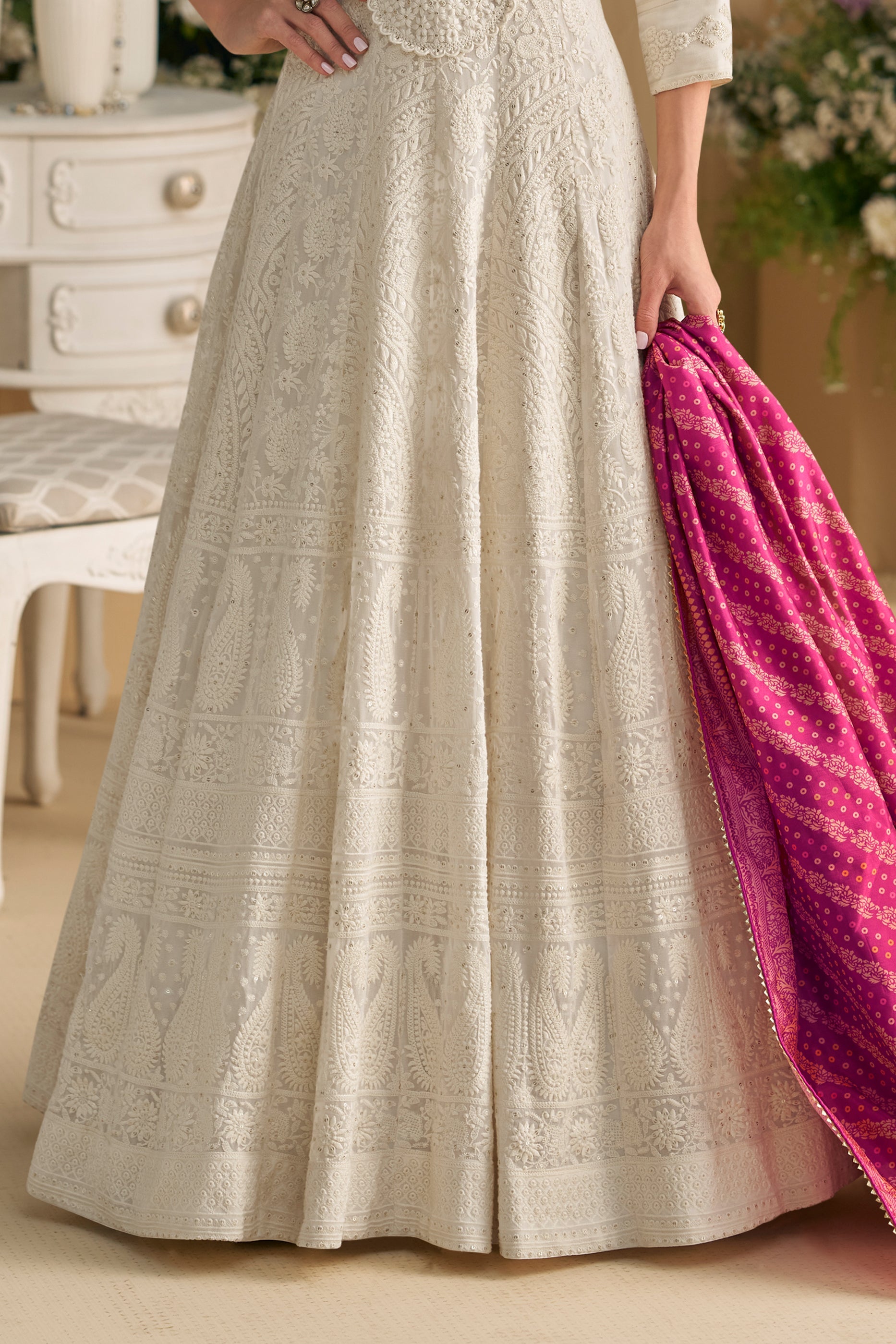 White Readymade Georgette Gown With Dupatta-SAR11541_5_SareeButa.com