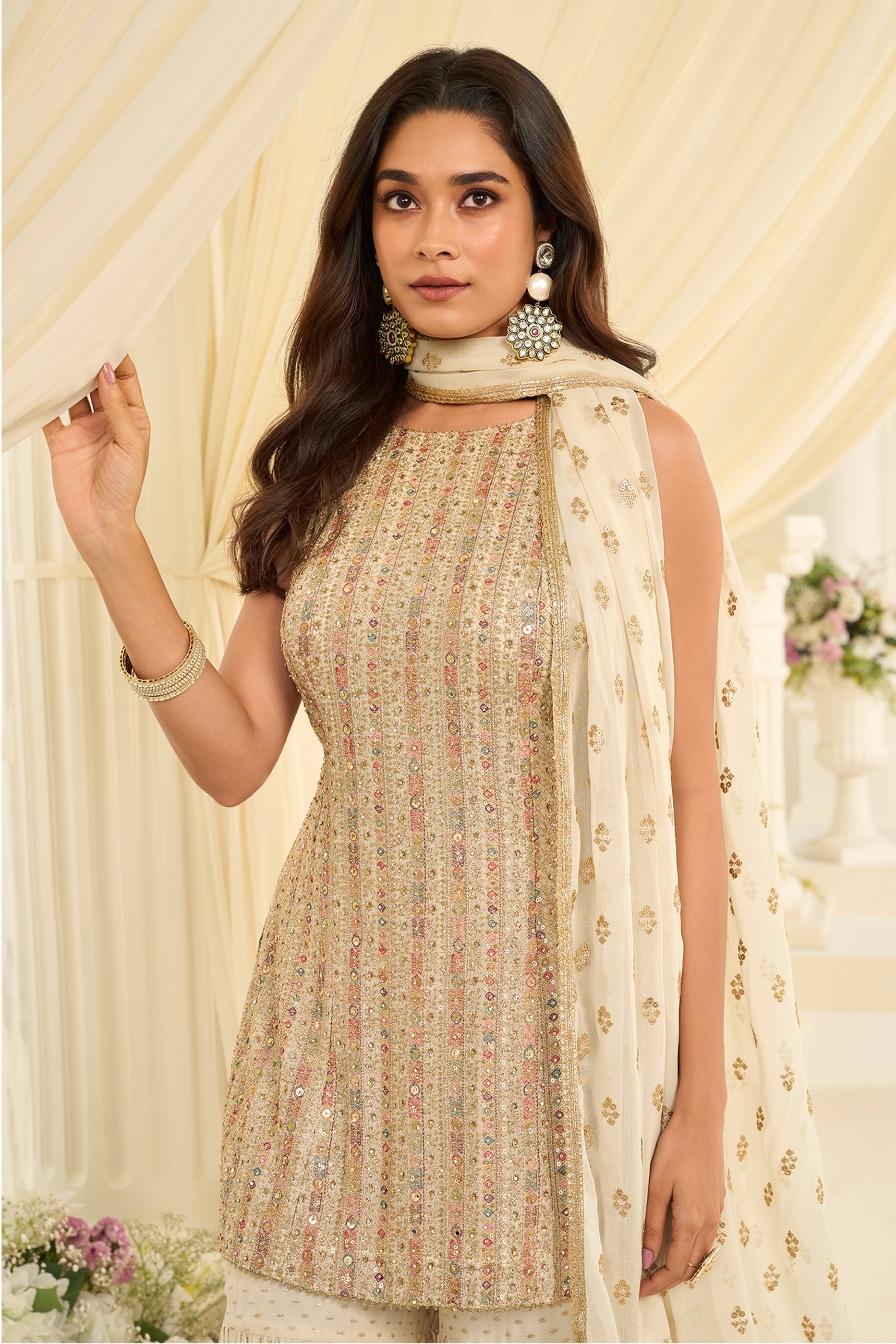 White Readymade Georgette Sharara Suit-SAR12116_3_SareeButa.com
