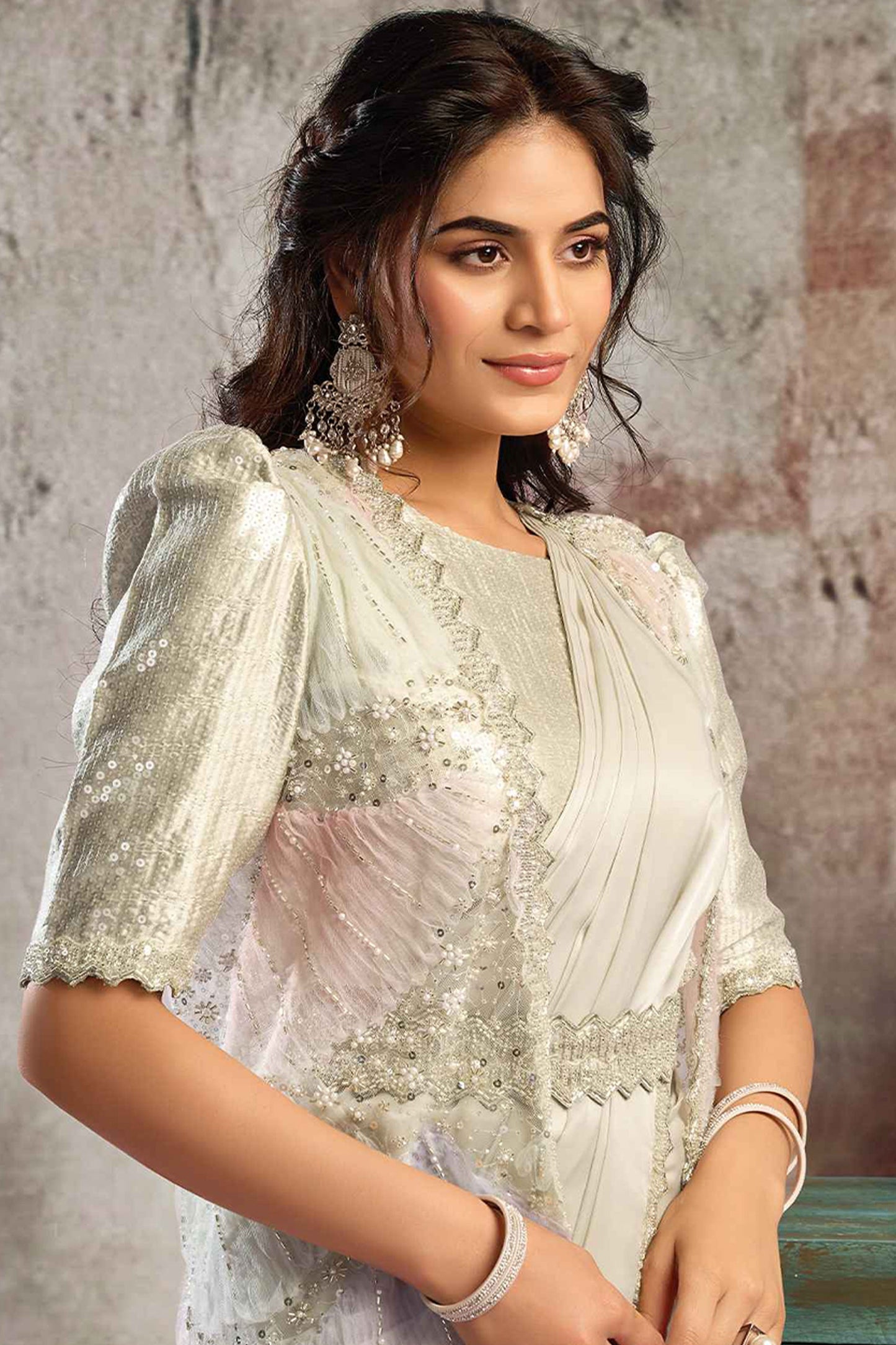 White Satin Silk Readymade Saree with Stitched Blouse-SAR12099_3_SareeButa.com