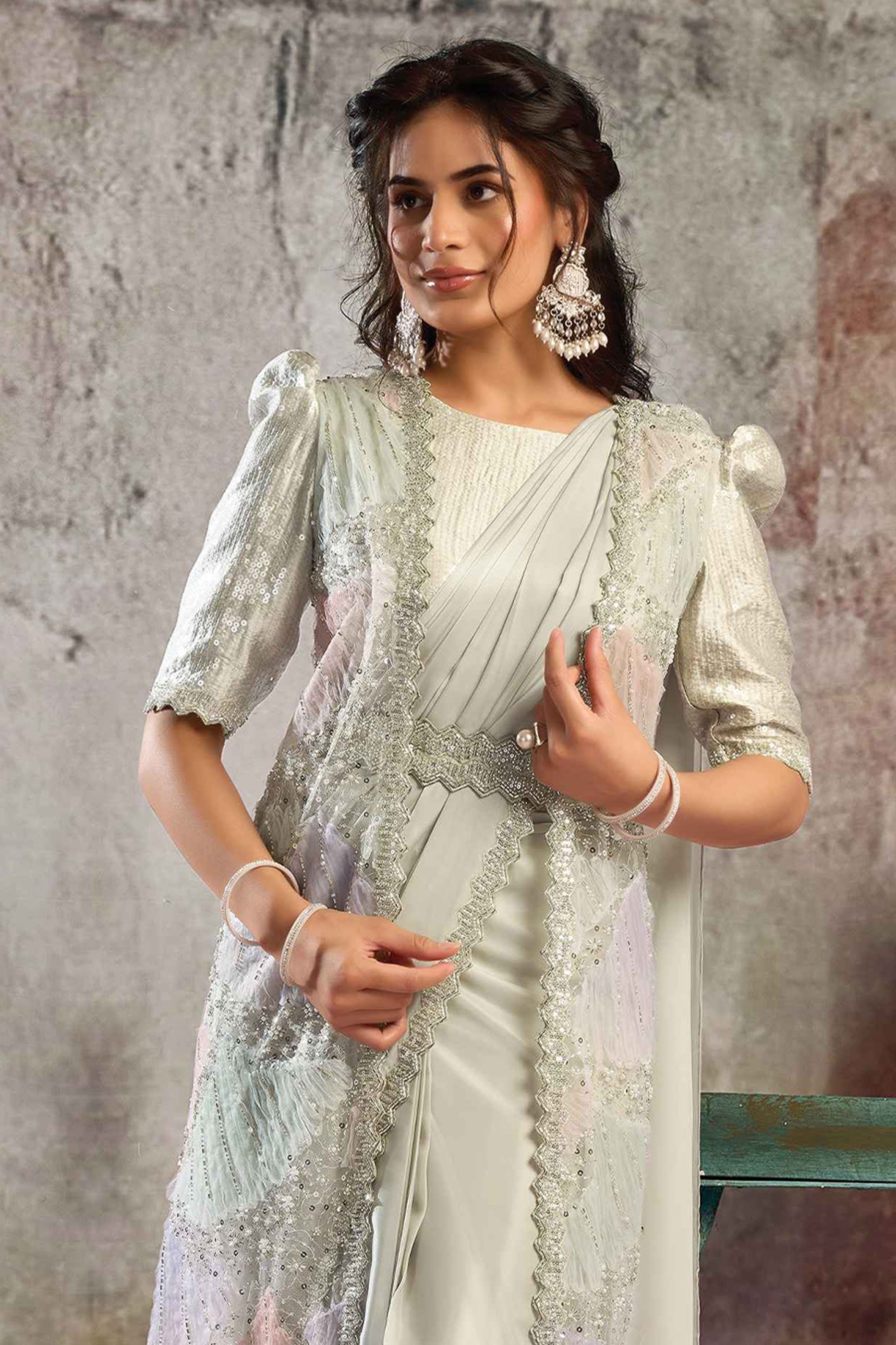 White Satin Silk Readymade Saree with Stitched Blouse-SAR12099_4_SareeButa.com