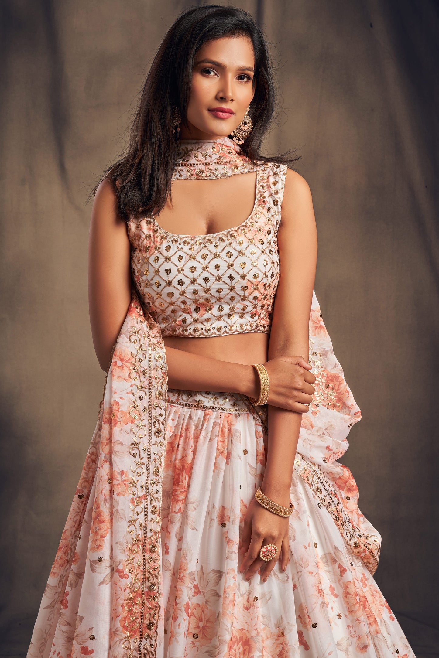 White Semi-Stitched Embroidered Organza Lehenga-LC151_2_SareeButa.com
