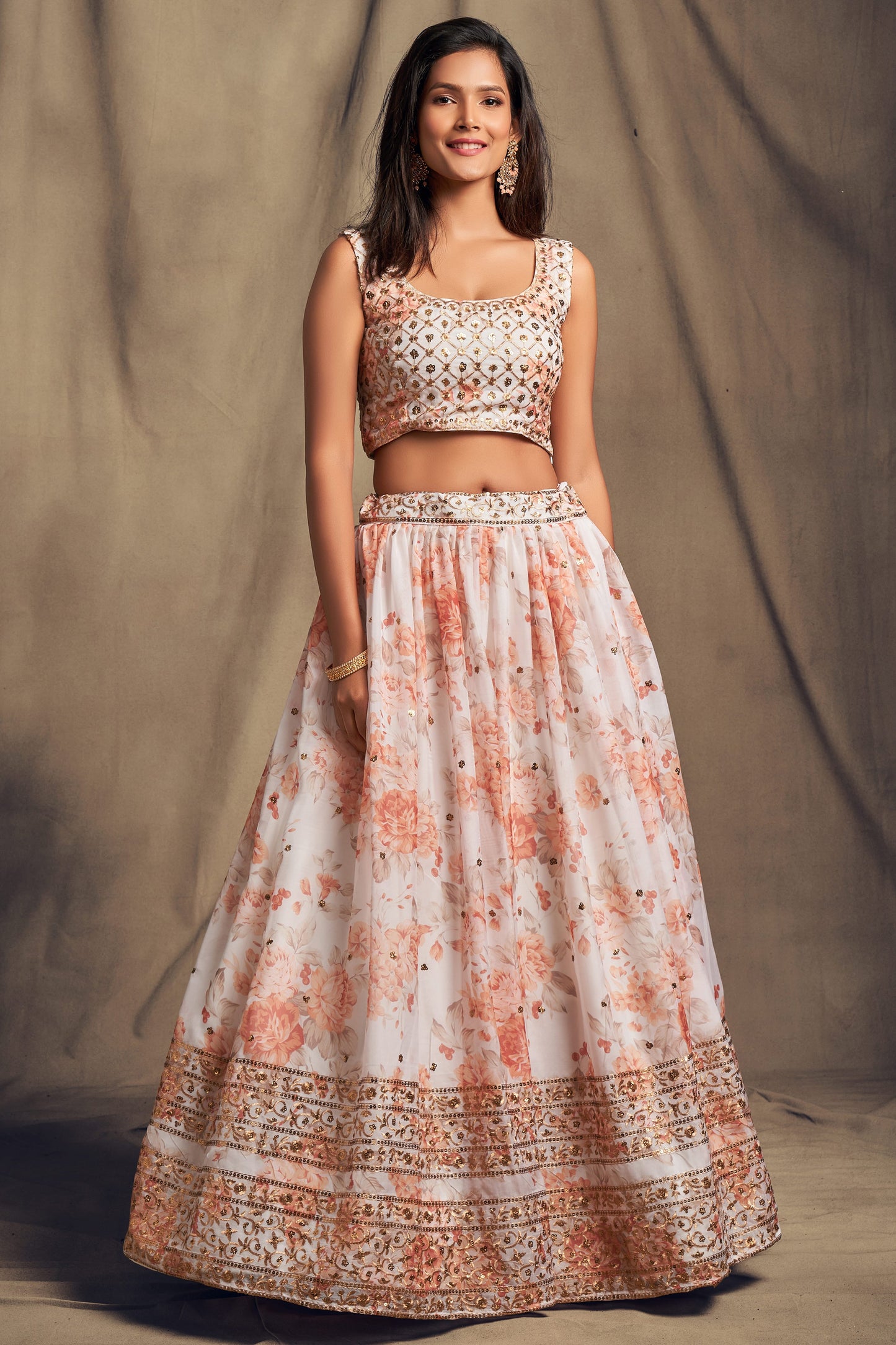 White Semi-Stitched Embroidered Organza Lehenga-LC151_4_SareeButa.com