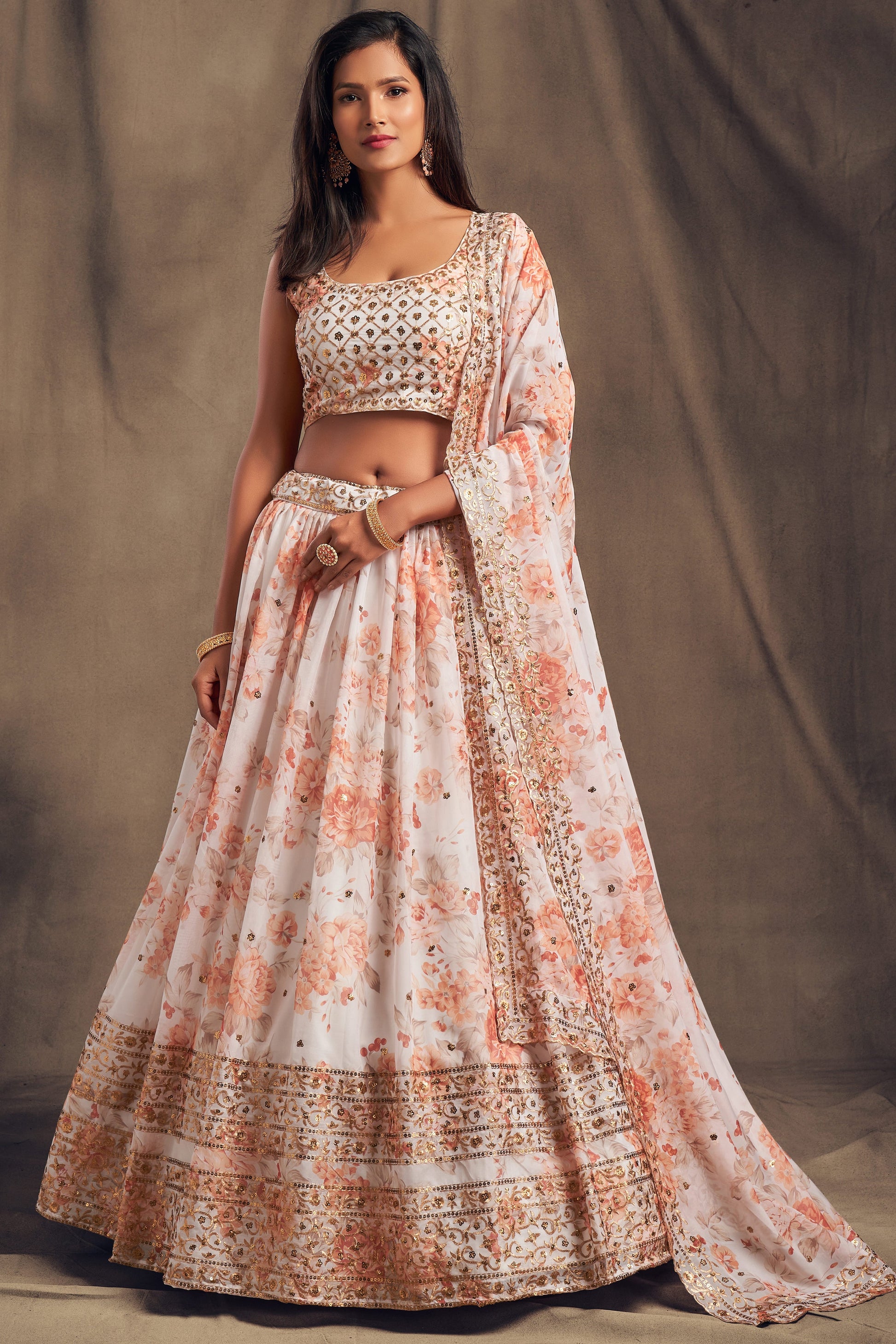 White Semi-Stitched Embroidered Organza Lehenga-LC151_5_SareeButa.com