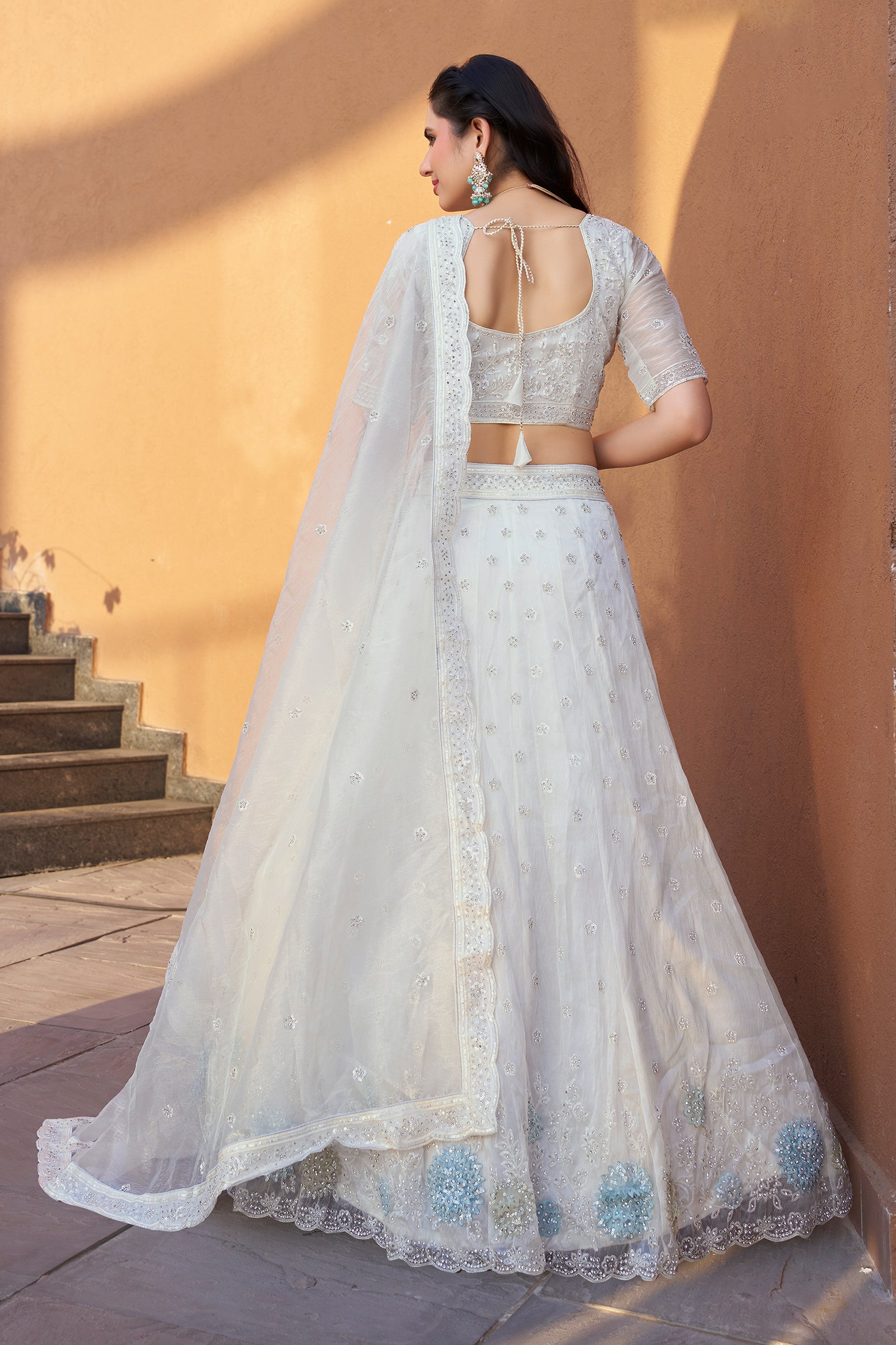 White Semi-Stitched Embroidered Organza Lehenga-SAR10723_4_SareeButa.com
