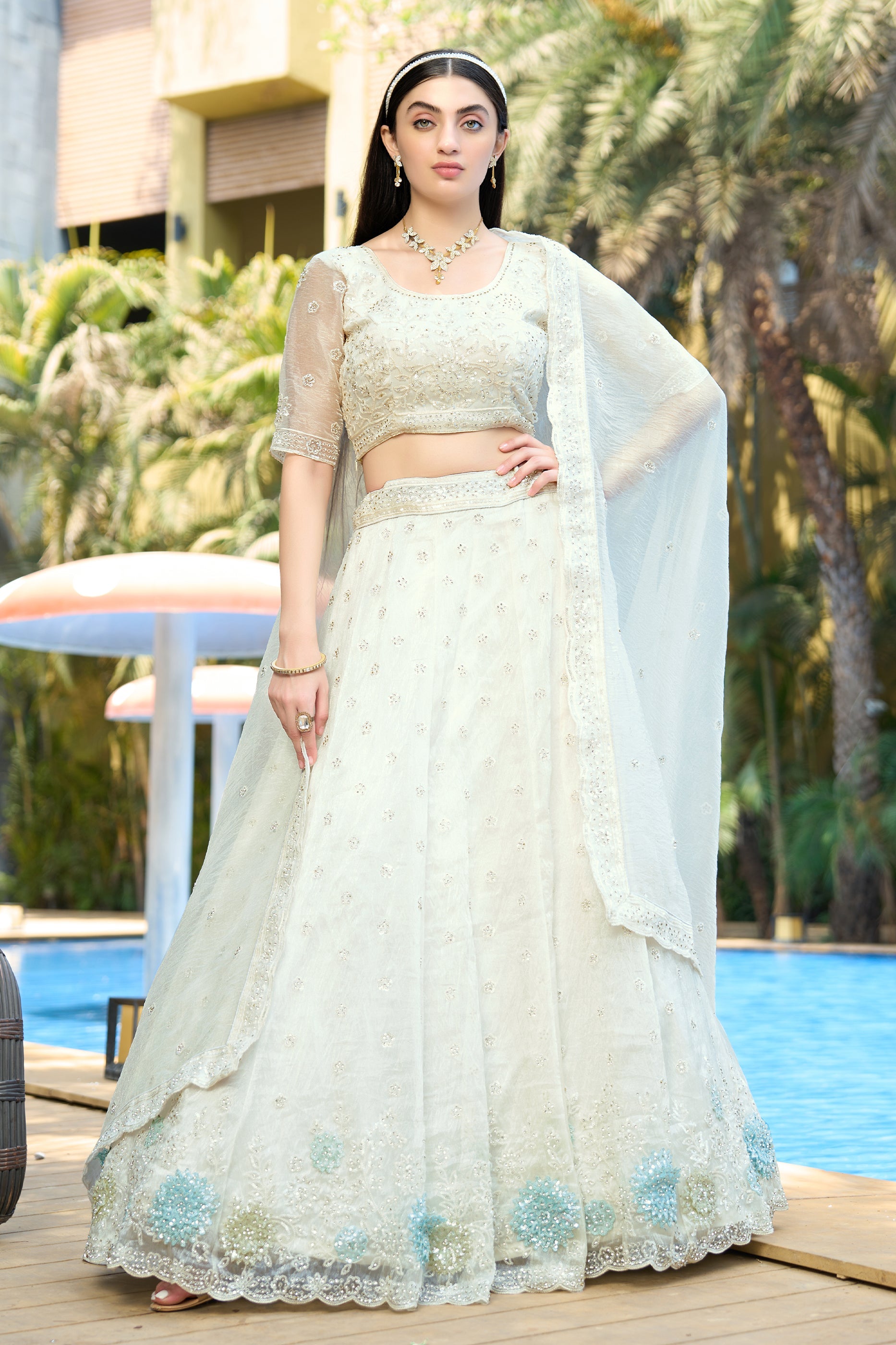 White Semi-Stitched Embroidered Organza Lehenga-SAR10726_5_SareeButa.com