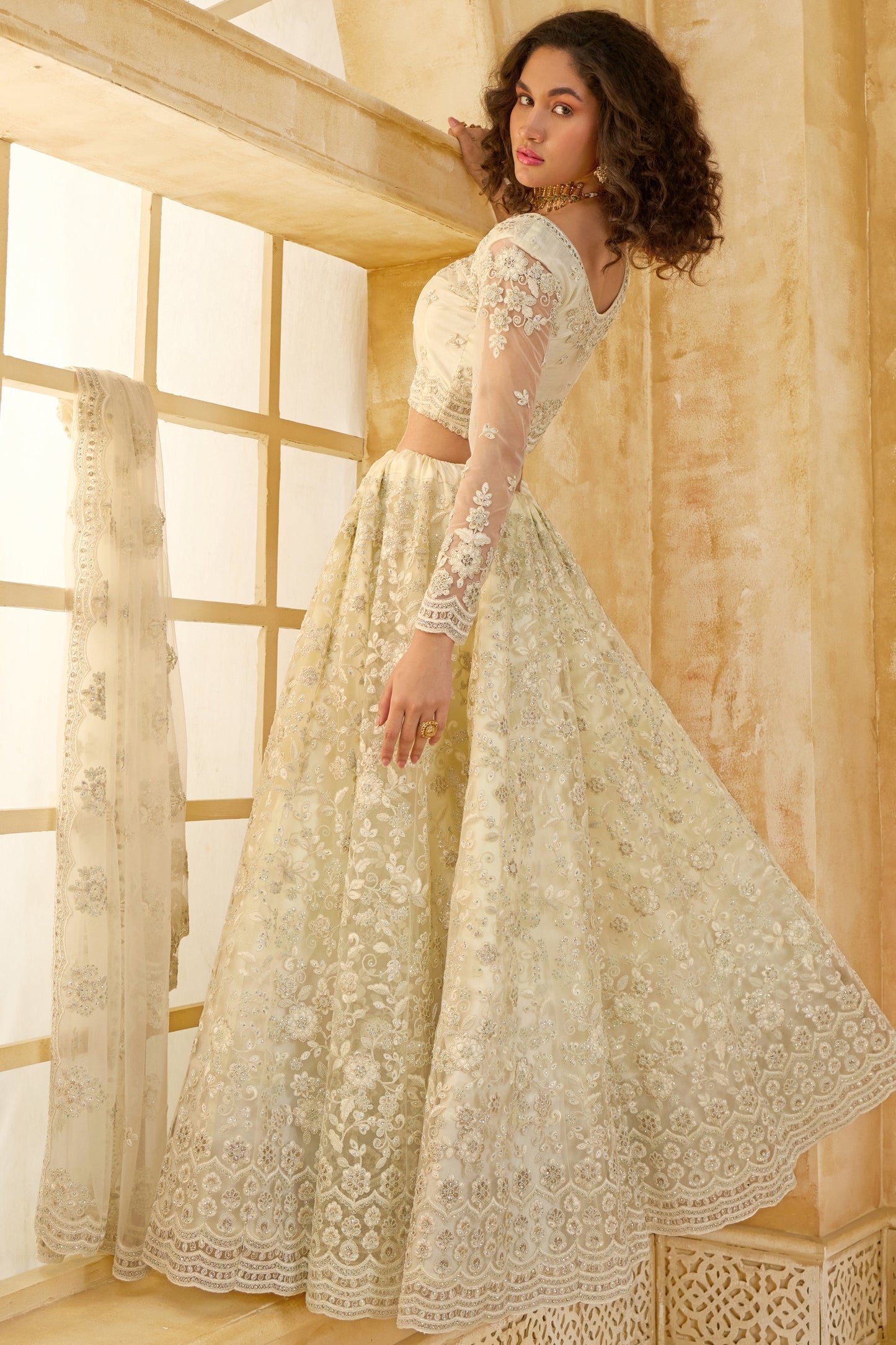 White Semi Stitched Embroidered Net Lehenga-LC13_4_SareeButa.com