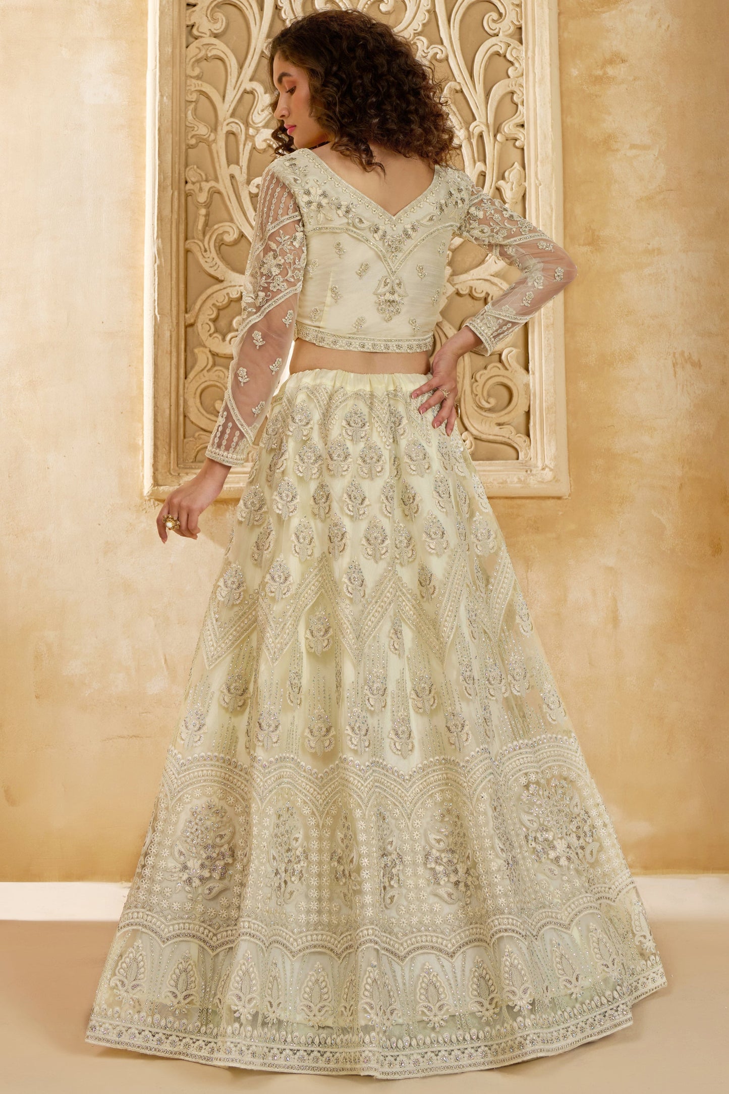 White Semi Stitched Embroidered Net Lehenga-LC21_3_SareeButa.com