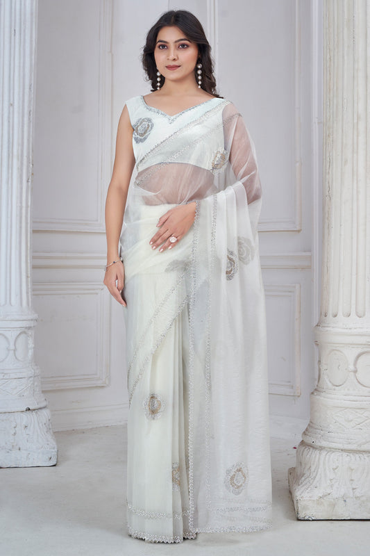 White Stone Work Organza Saree-SAR10765_1_SareeButa.com