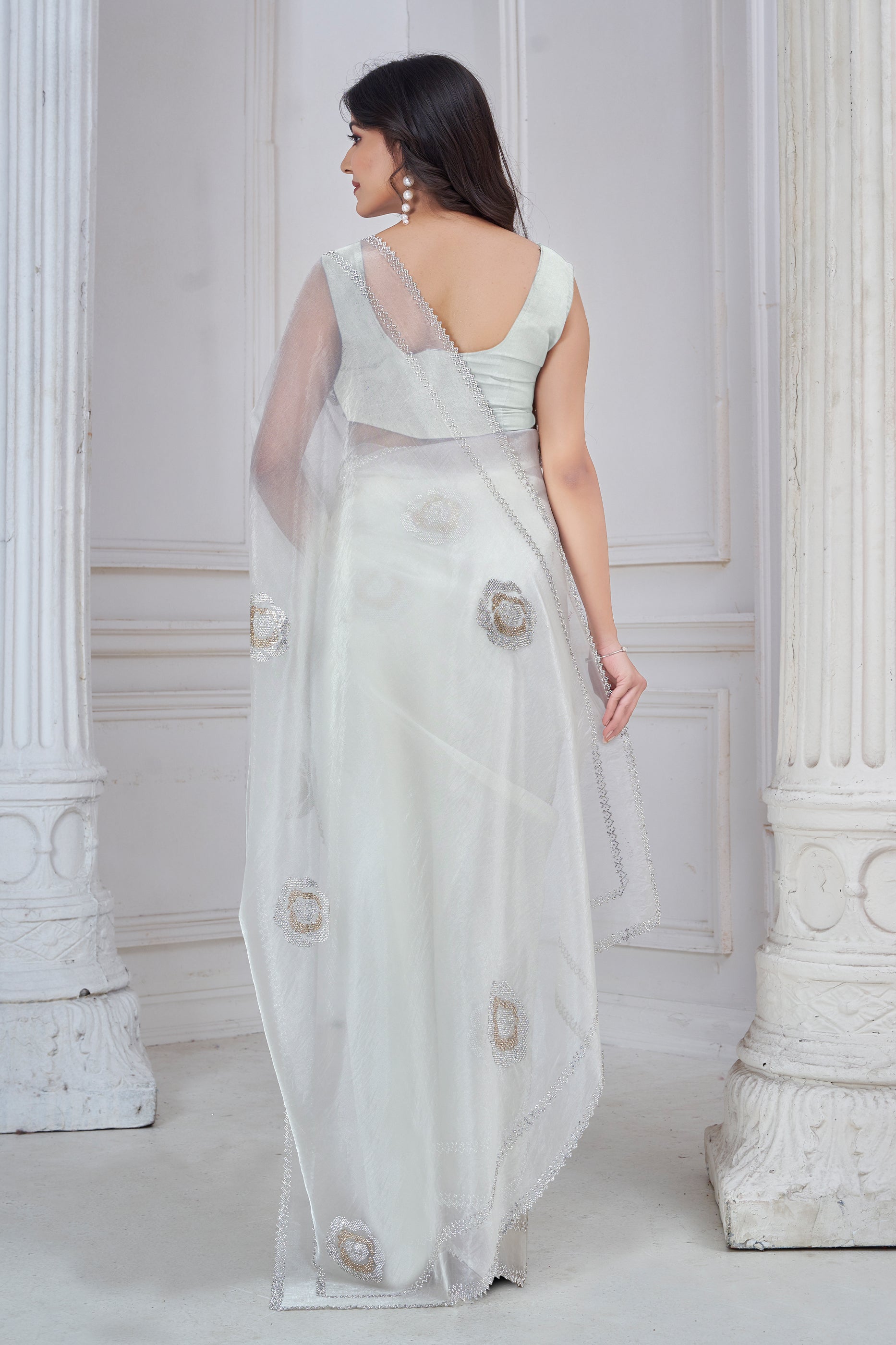 White Stone Work Organza Saree-SAR10765_4_SareeButa.com
