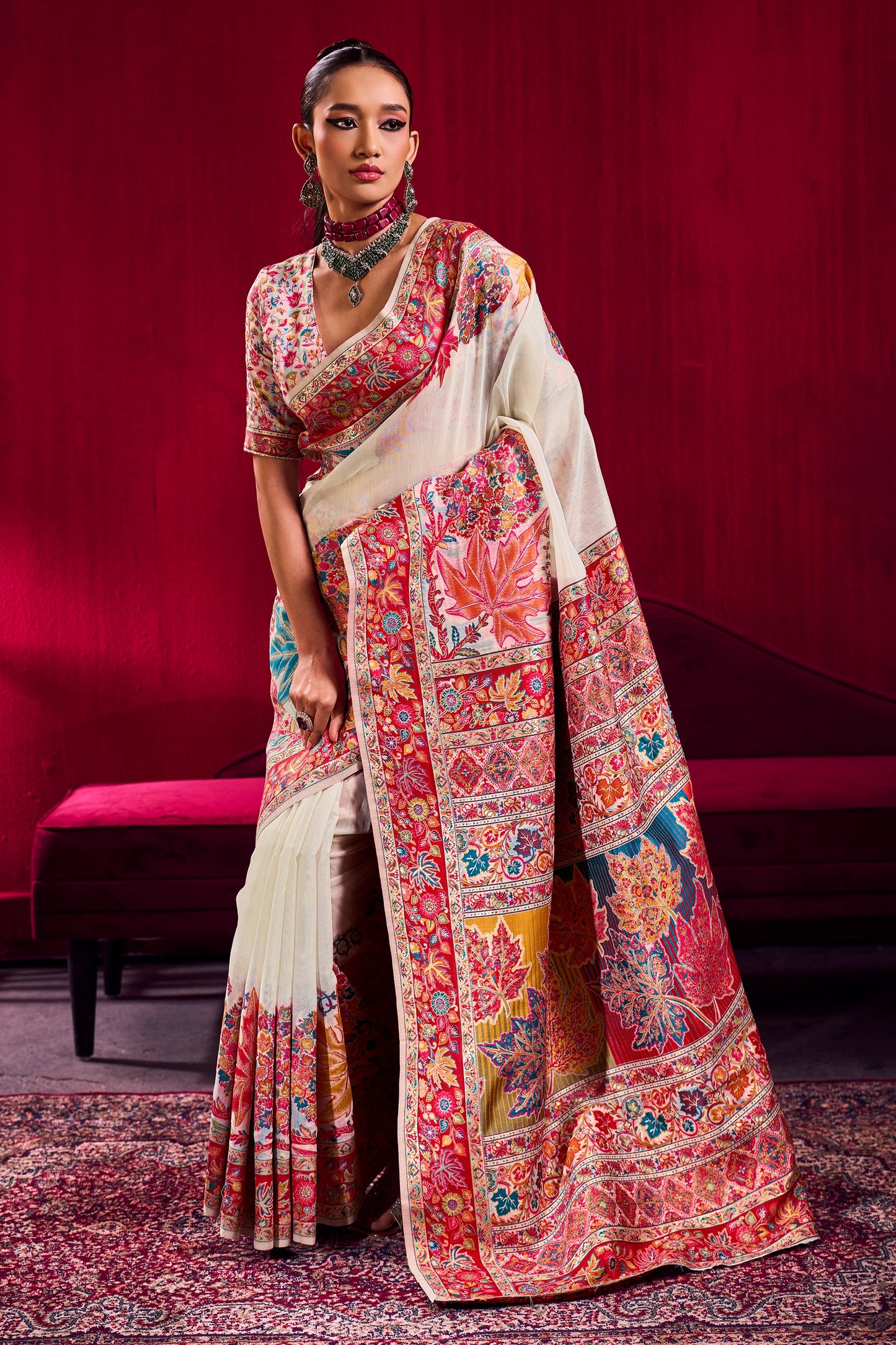 White Woven Kashmiri Jamewar Modal Silk Saree-SAR12361_1_SareeButa.com