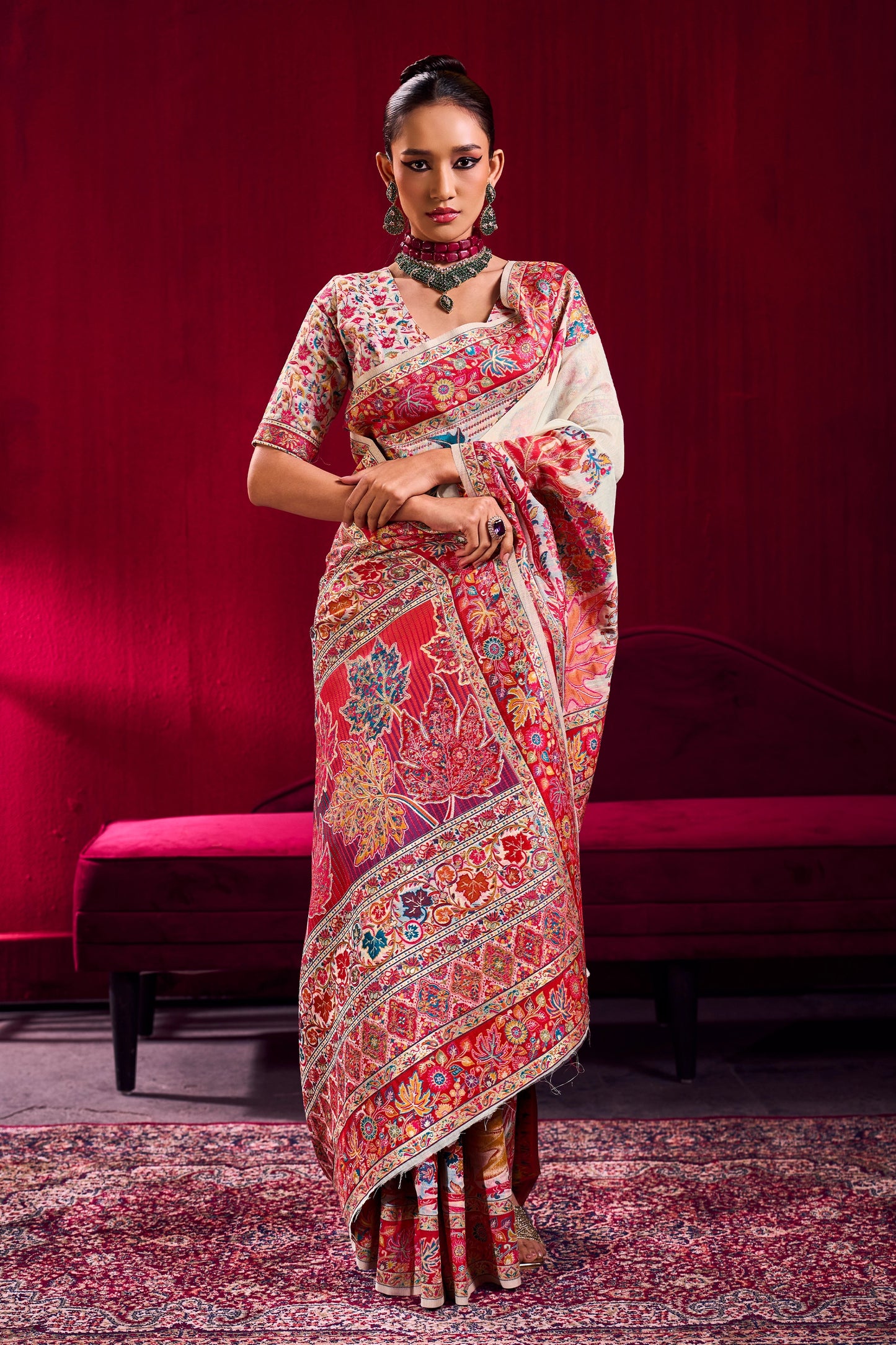 White Woven Kashmiri Jamewar Modal Silk Saree-SAR12361_3_SareeButa.com