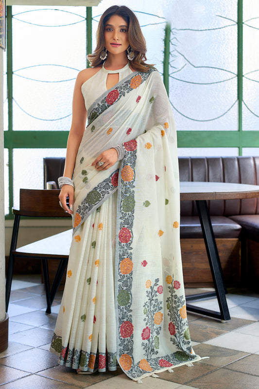 White Woven Linen Saree-SAR12733_1_SareeButa.com